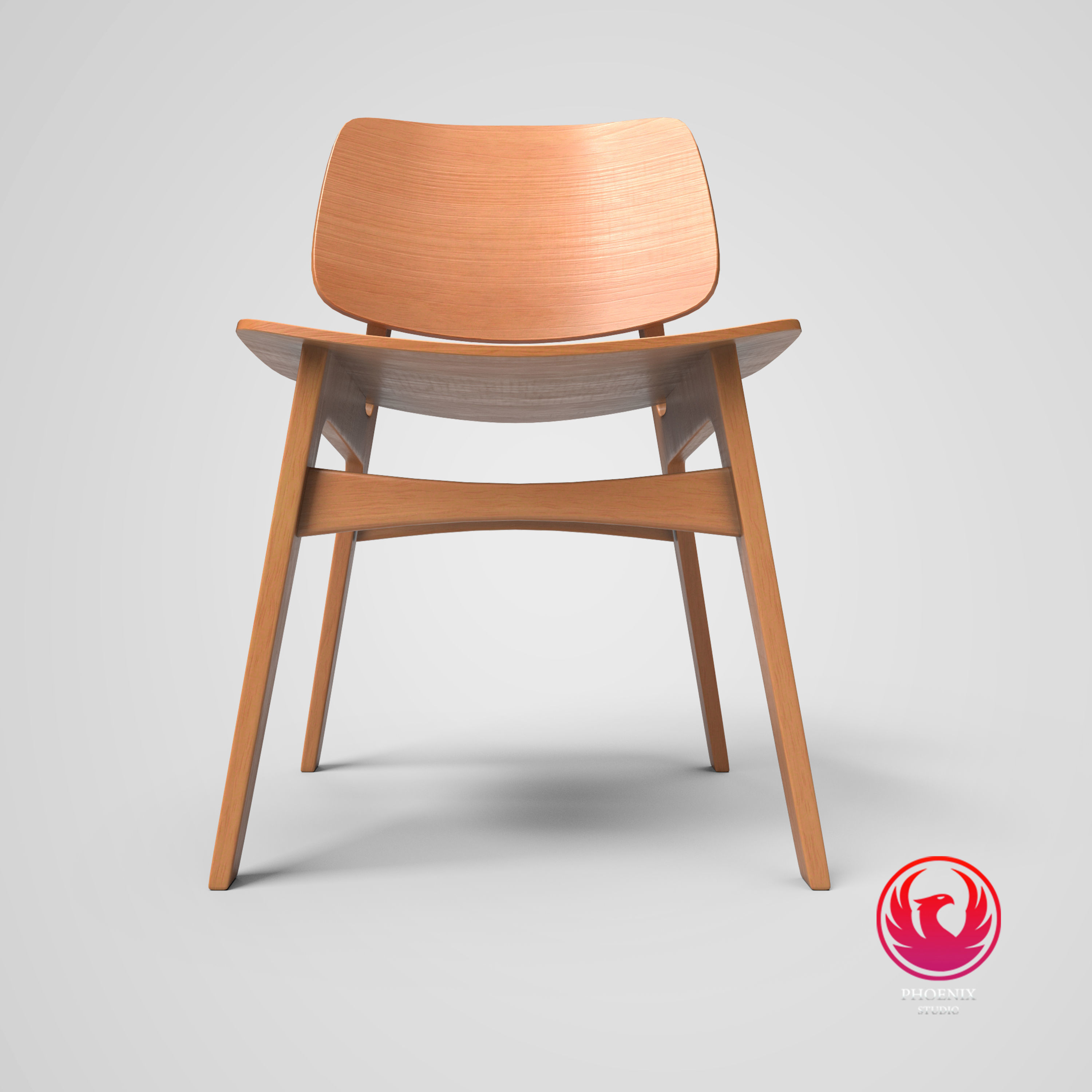 wooden Chair Low-poly 3D model_4