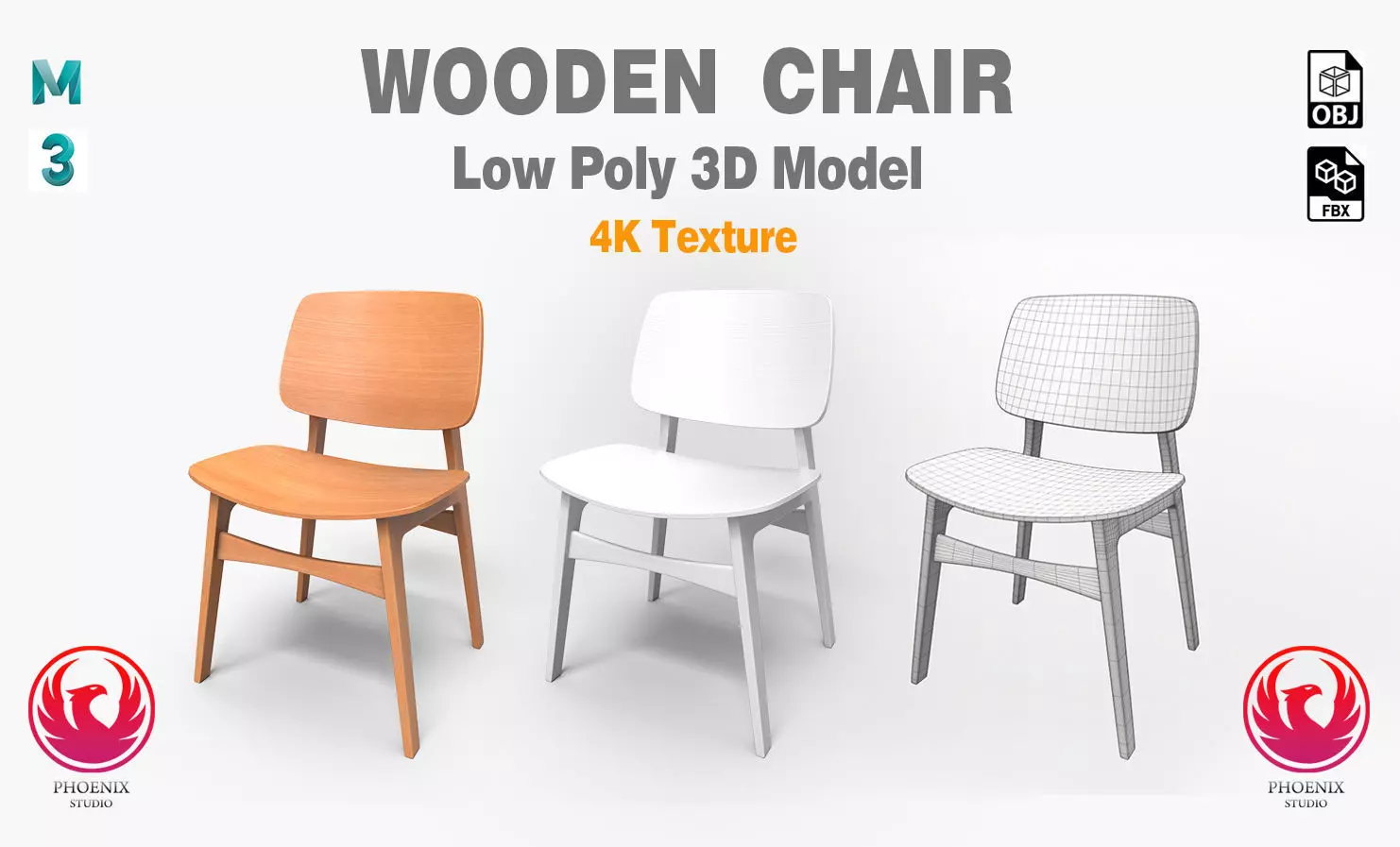 wooden Chair Low-poly 3D model_0