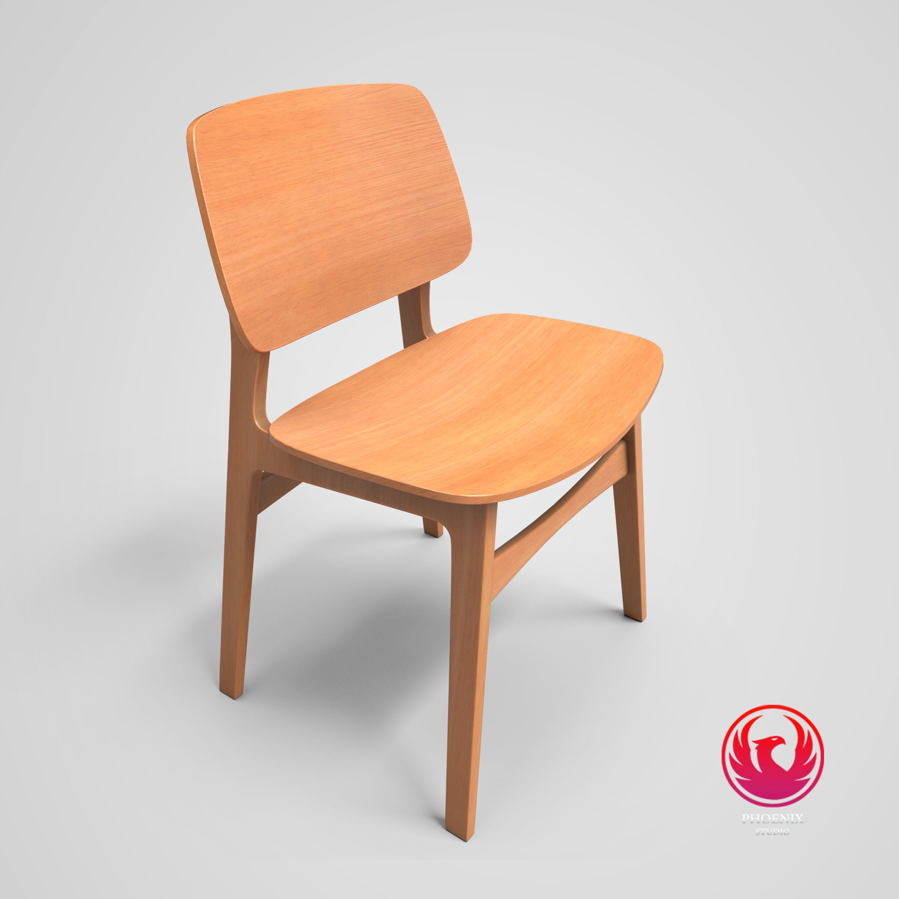 wooden Chair Low-poly 3D model_3