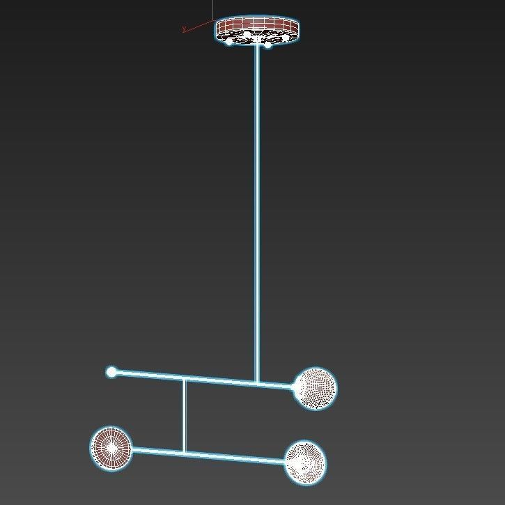 fliar pendant light with three balls hanging from it 3D model_2