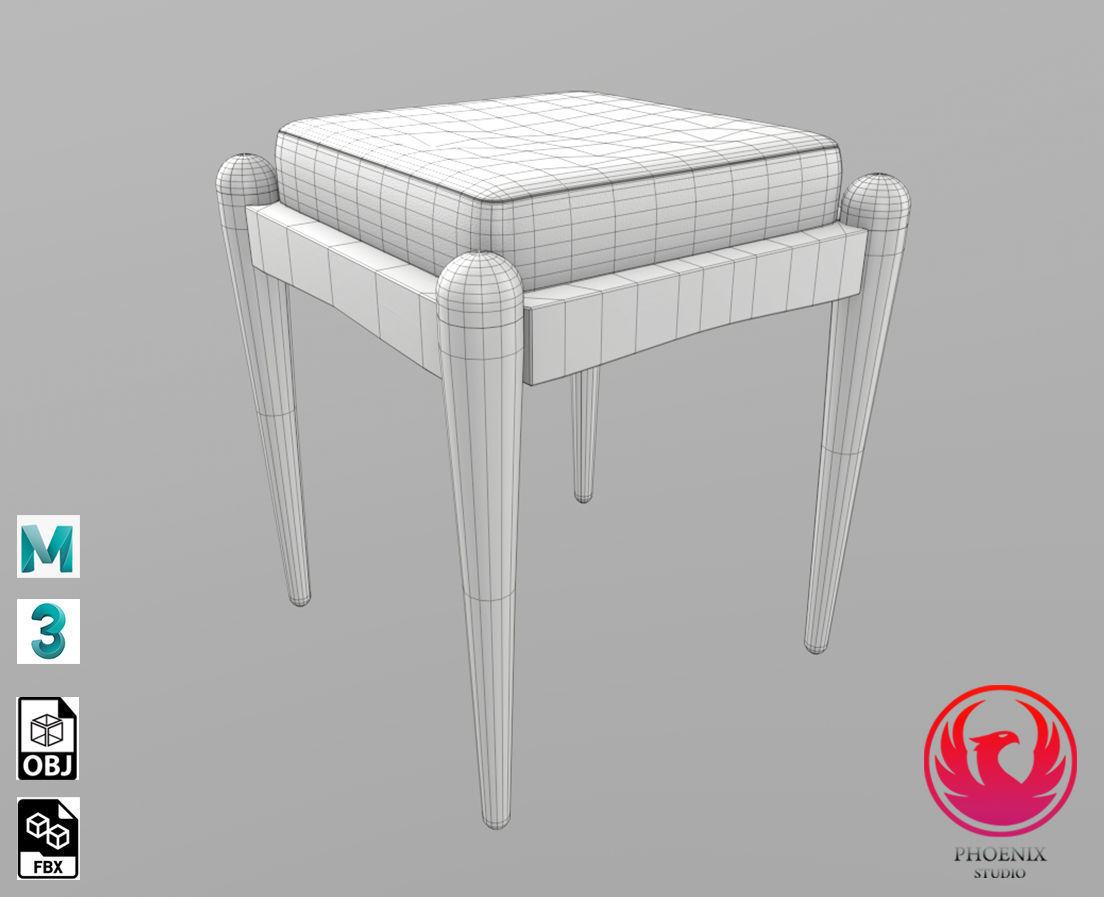 Stool with cushion Low-poly 3D model_6