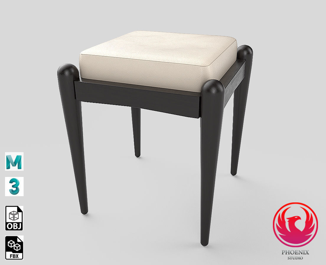 Stool with cushion Low-poly 3D model_1