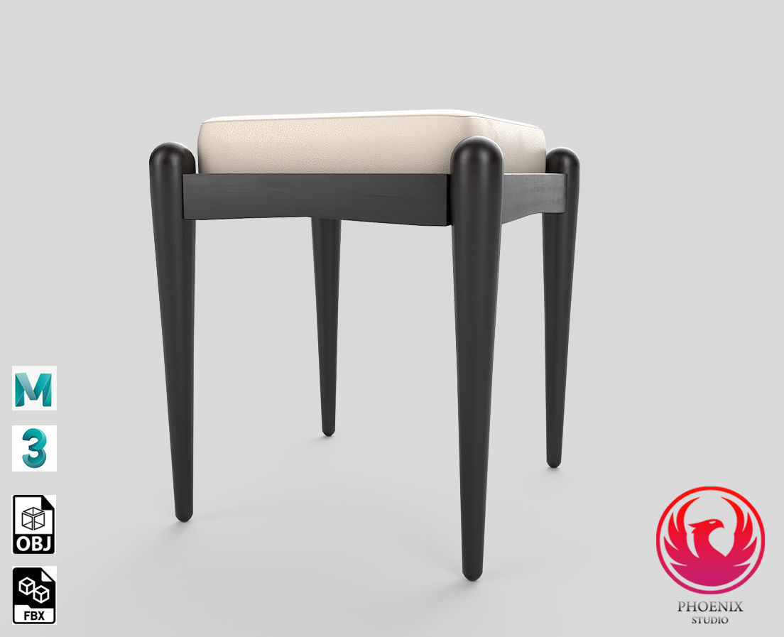 Stool with cushion Low-poly 3D model_5