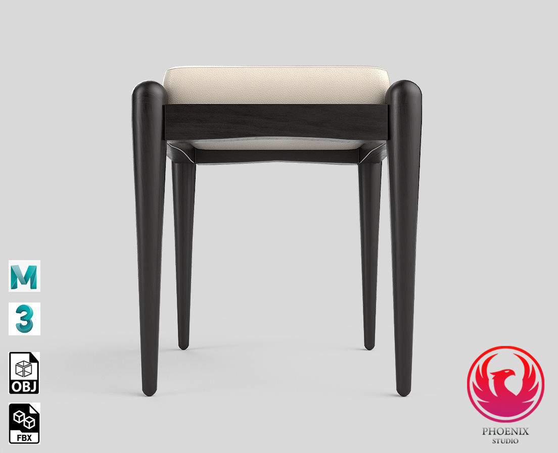 Stool with cushion Low-poly 3D model_2