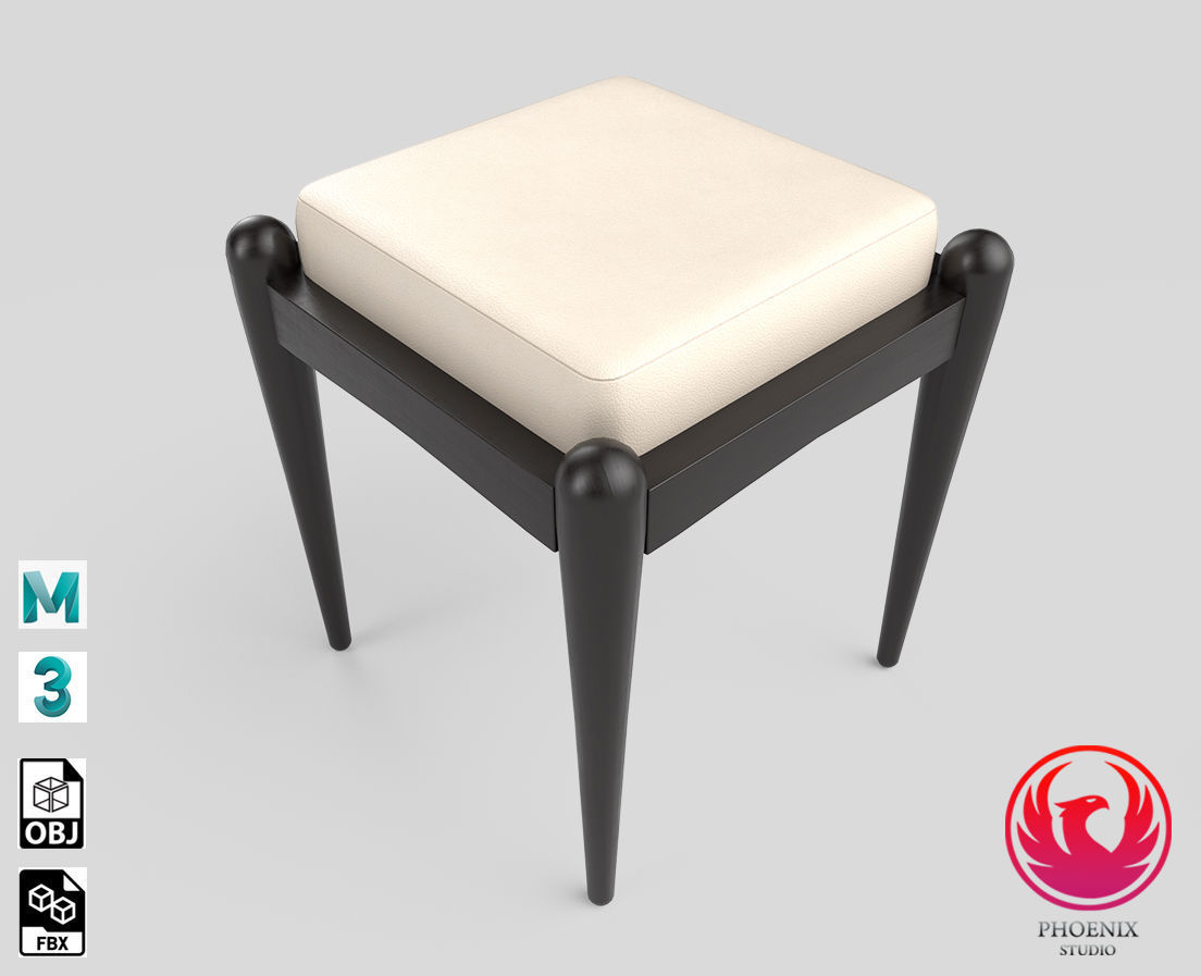 Stool with cushion Low-poly 3D model_3