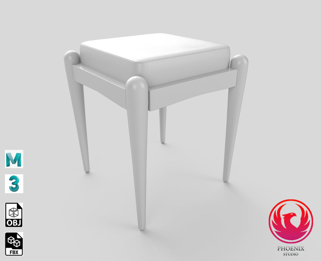 Stool with cushion Low-poly 3D model_4
