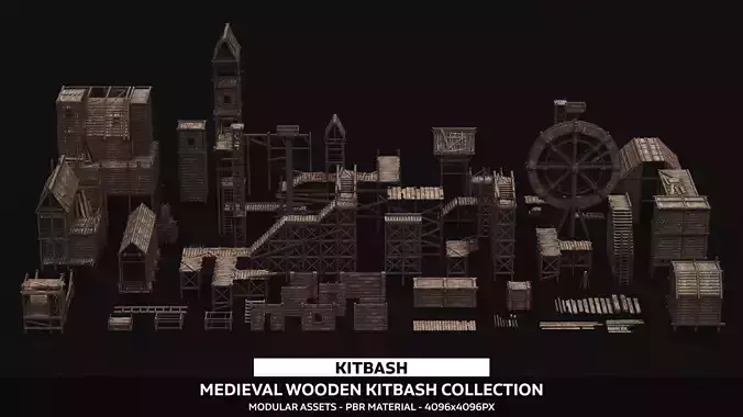 Medieval Wooden Kitbash Collection Low-poly 3D model
