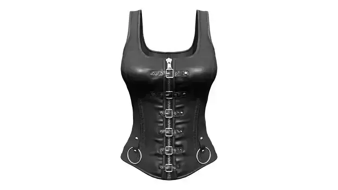 Black Corset Punk Style With Buckles Straps And Zip Low-poly 3D model