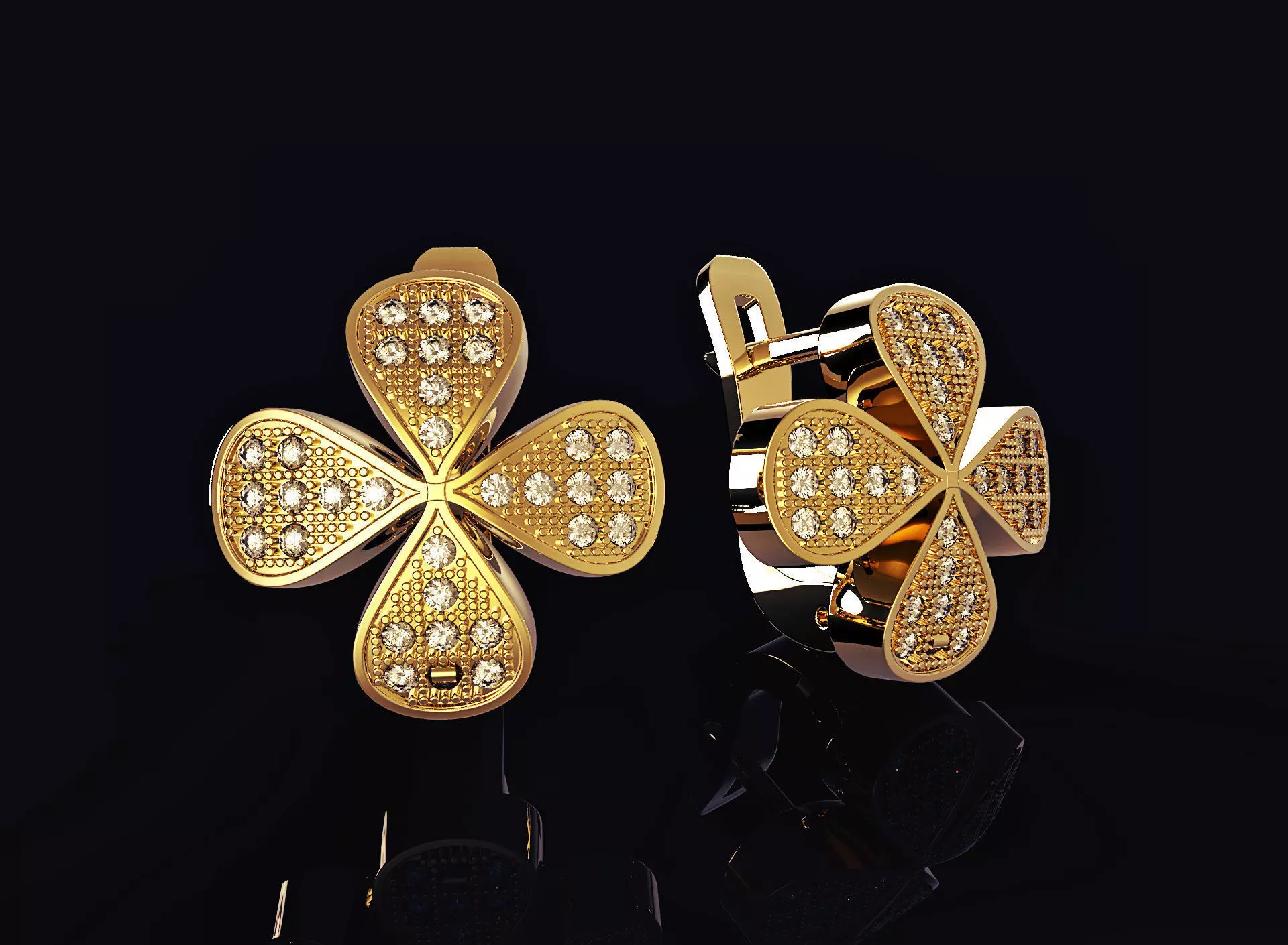 clover earrings with stones 3D print model