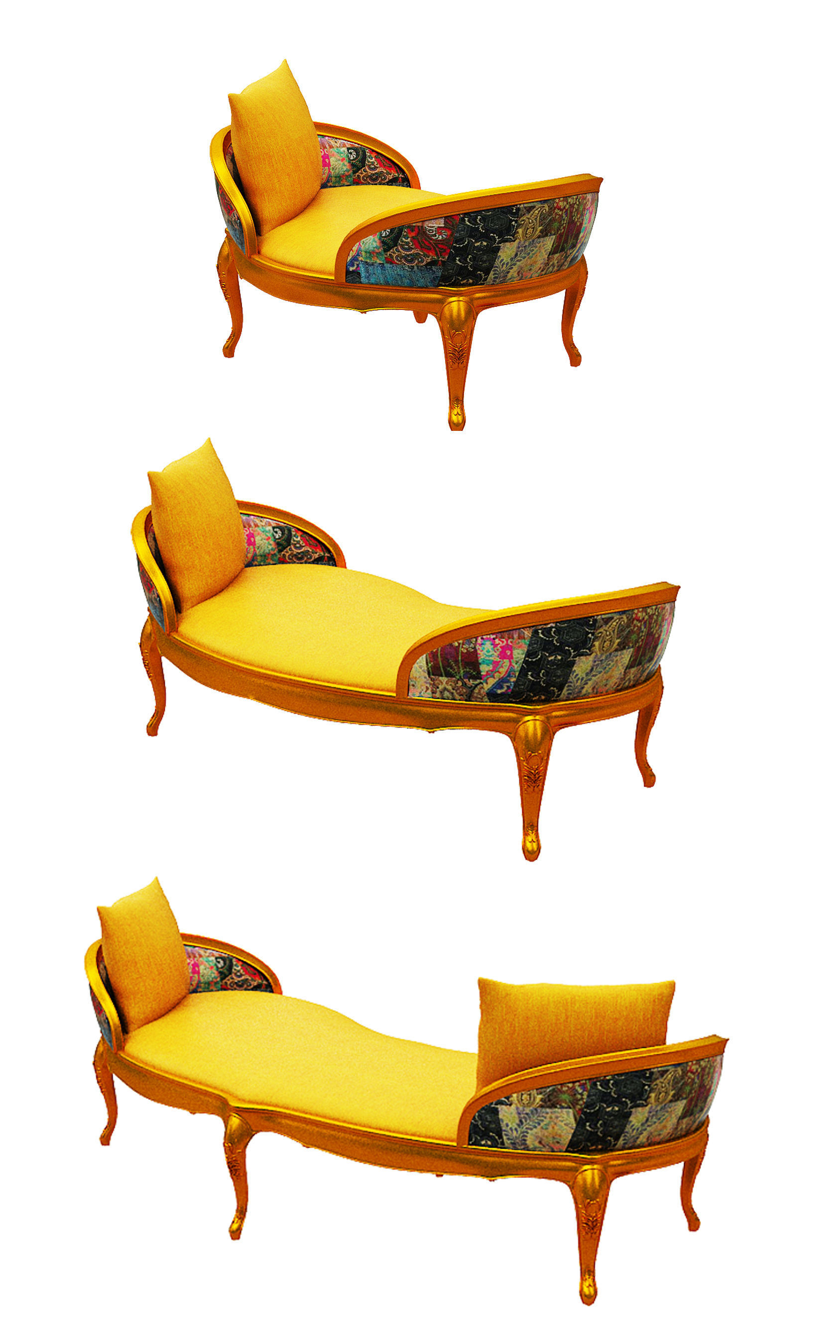 Classical sofa set  Low-poly 3D model_4