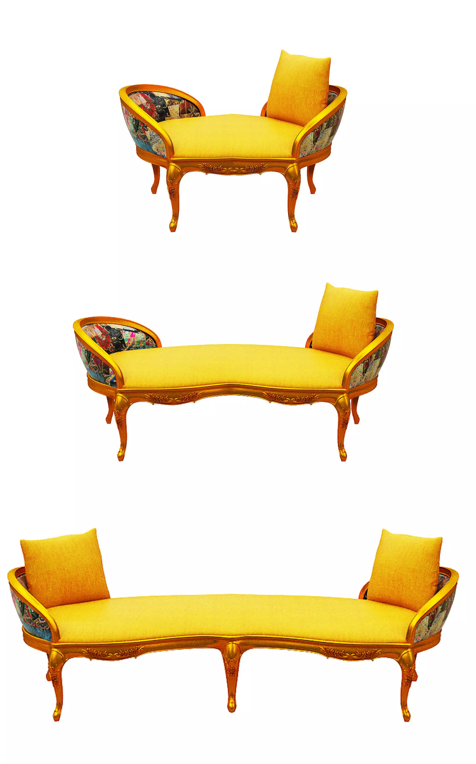 Classical sofa set  Low-poly 3D model_0