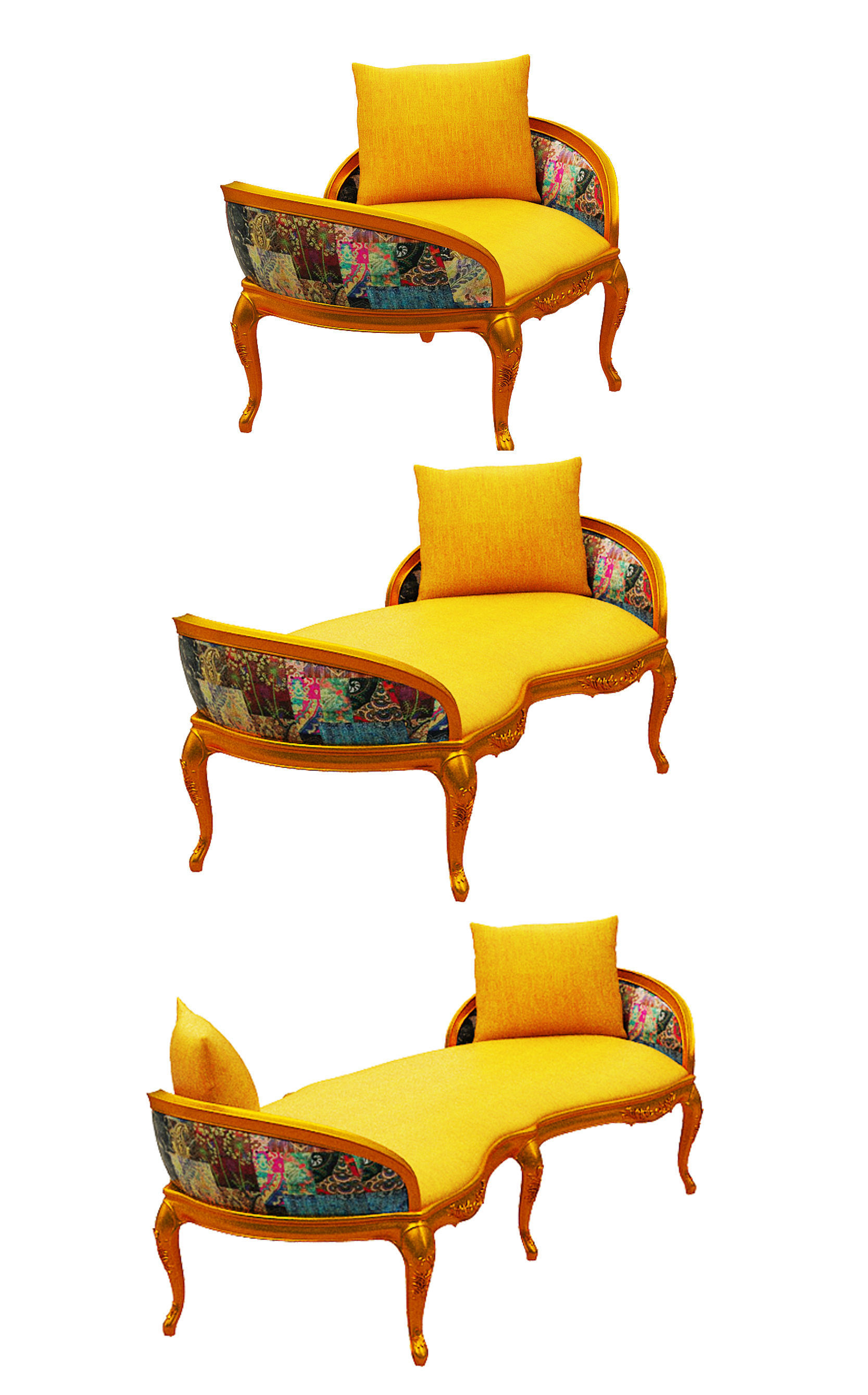 Classical sofa set  Low-poly 3D model_2