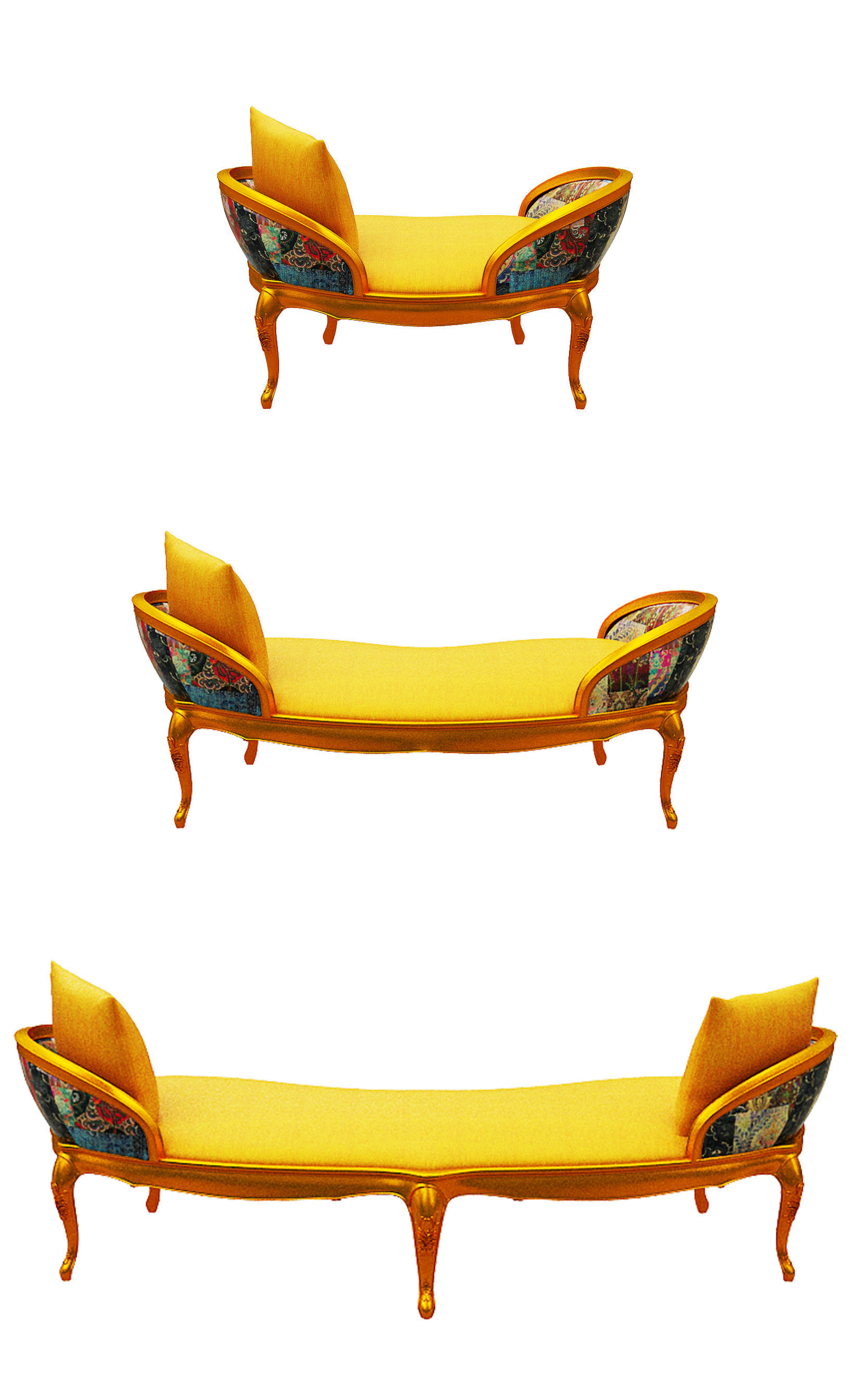 Classical sofa set  Low-poly 3D model_5