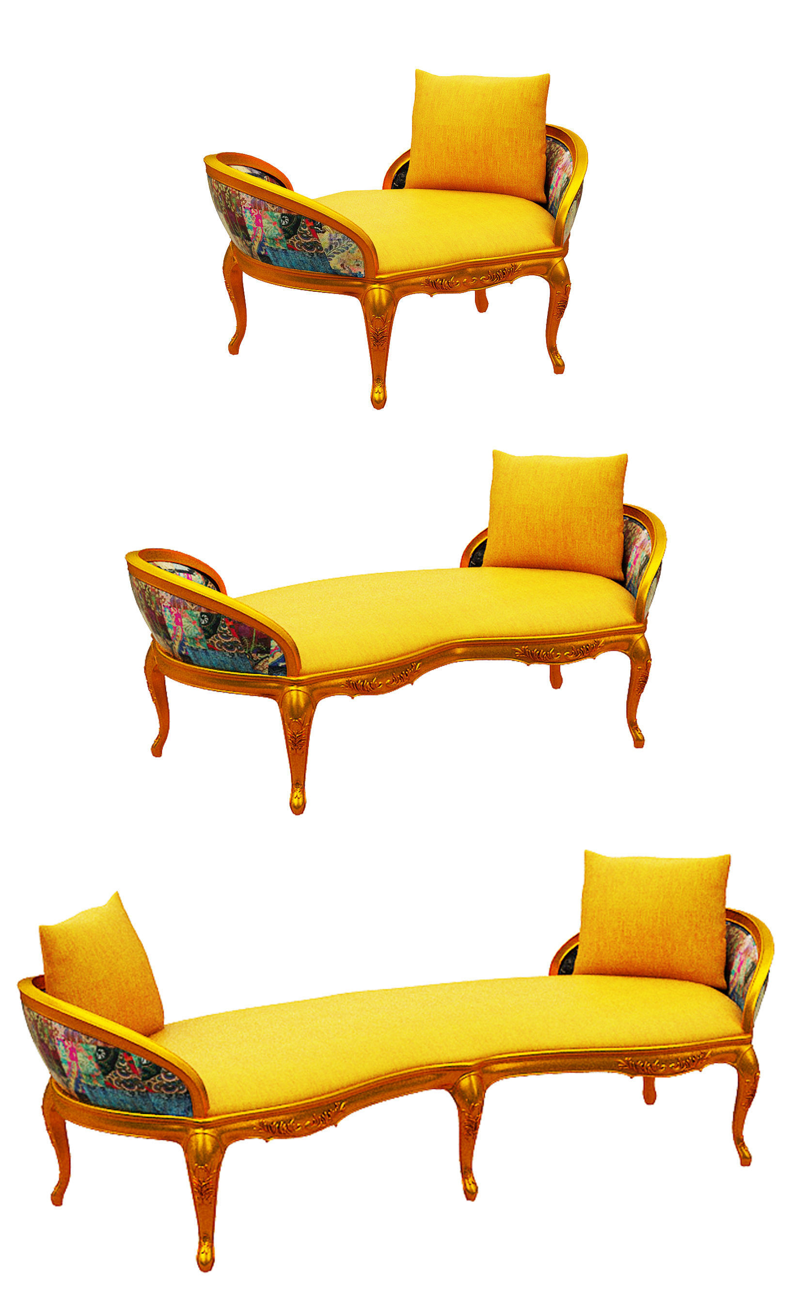 Classical sofa set  Low-poly 3D model_1