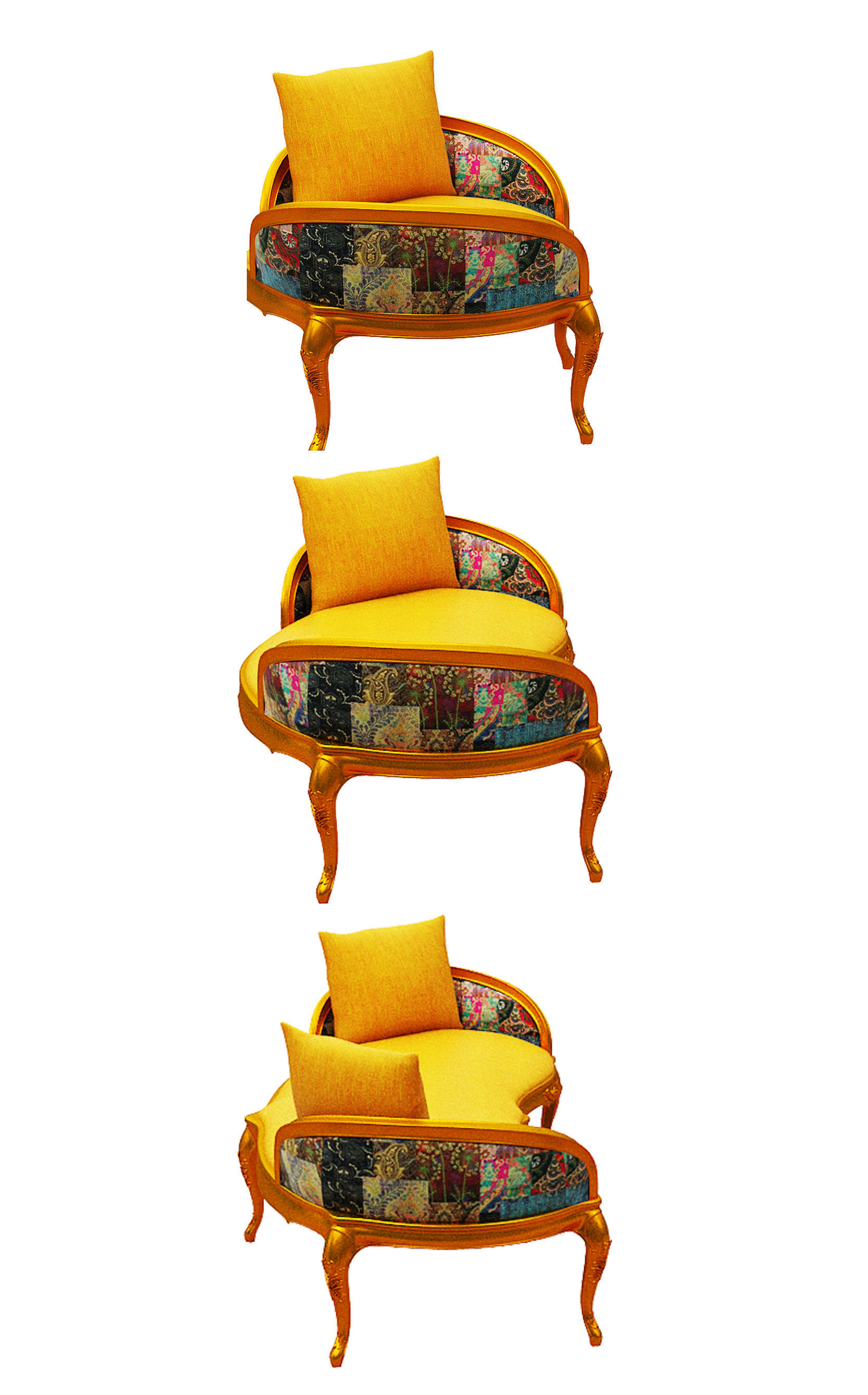 Classical sofa set  Low-poly 3D model_3