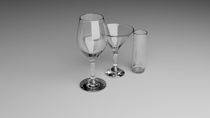 Three types of glasses Low-poly 3D model