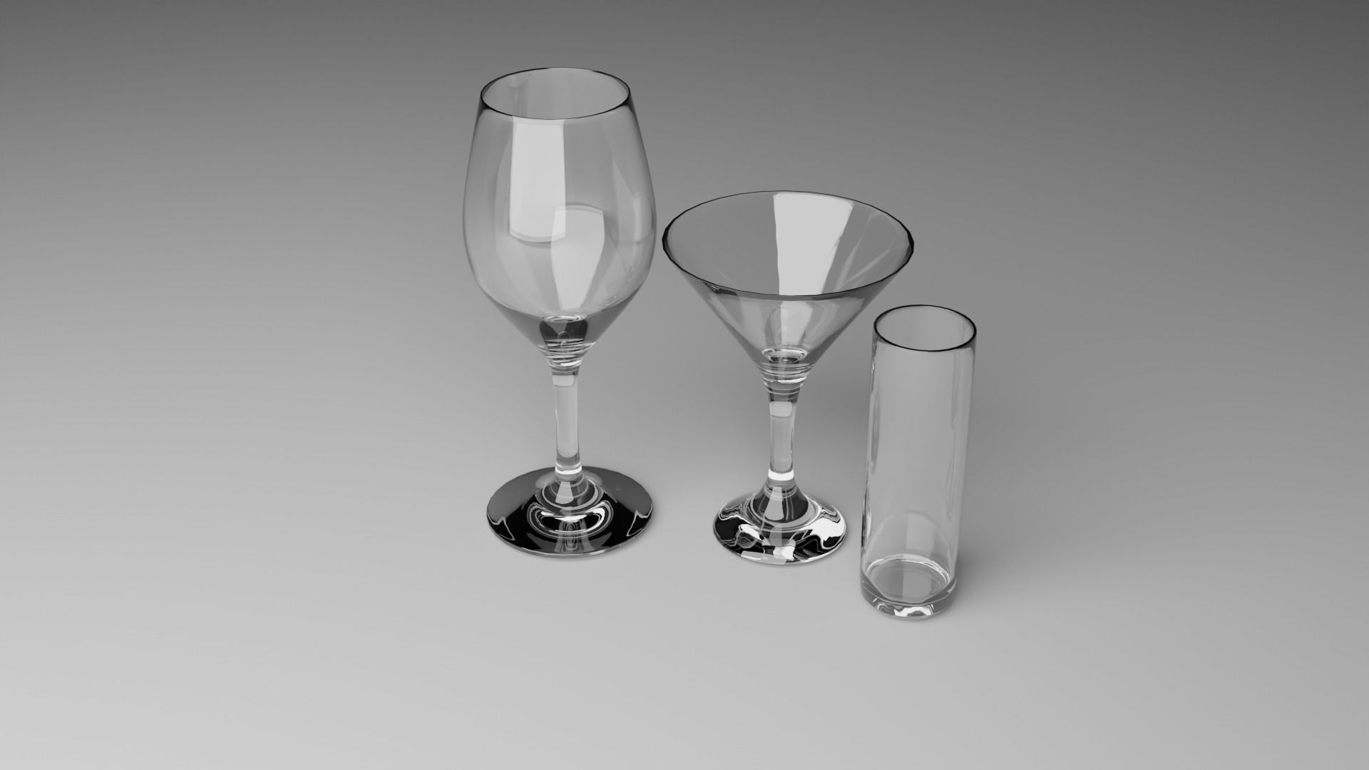 Three types of glasses Low-poly 3D model_1