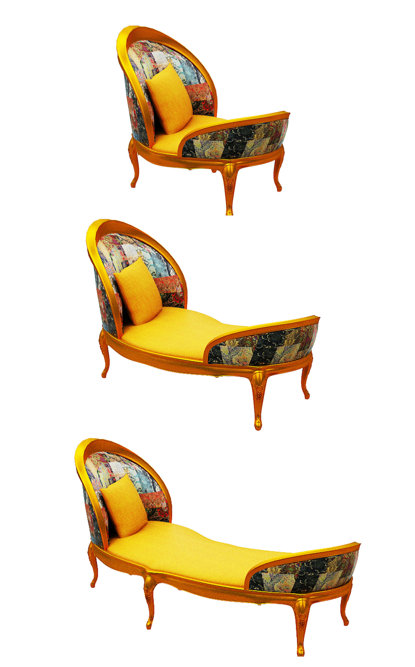Classical sofa set  Low-poly 3D model_4
