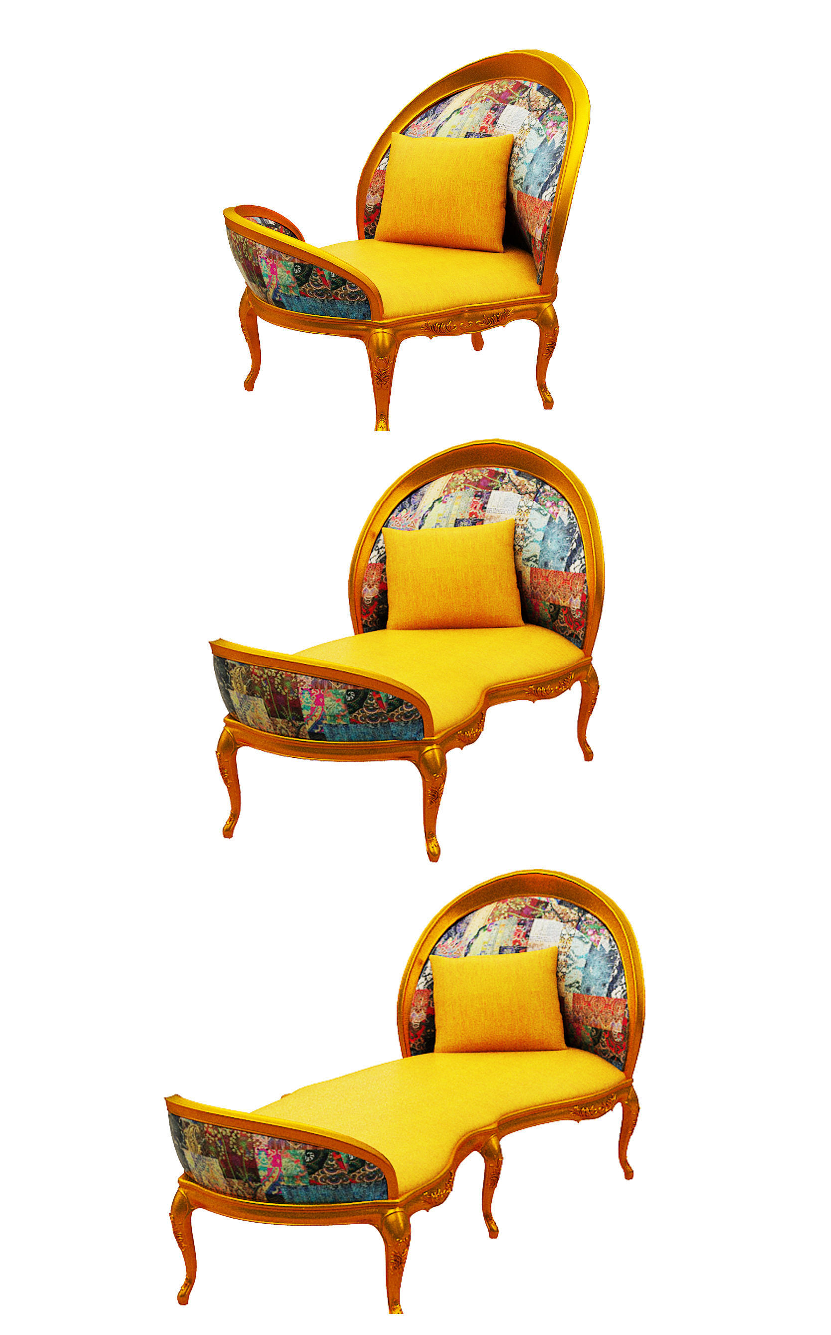 Classical sofa set  Low-poly 3D model_2
