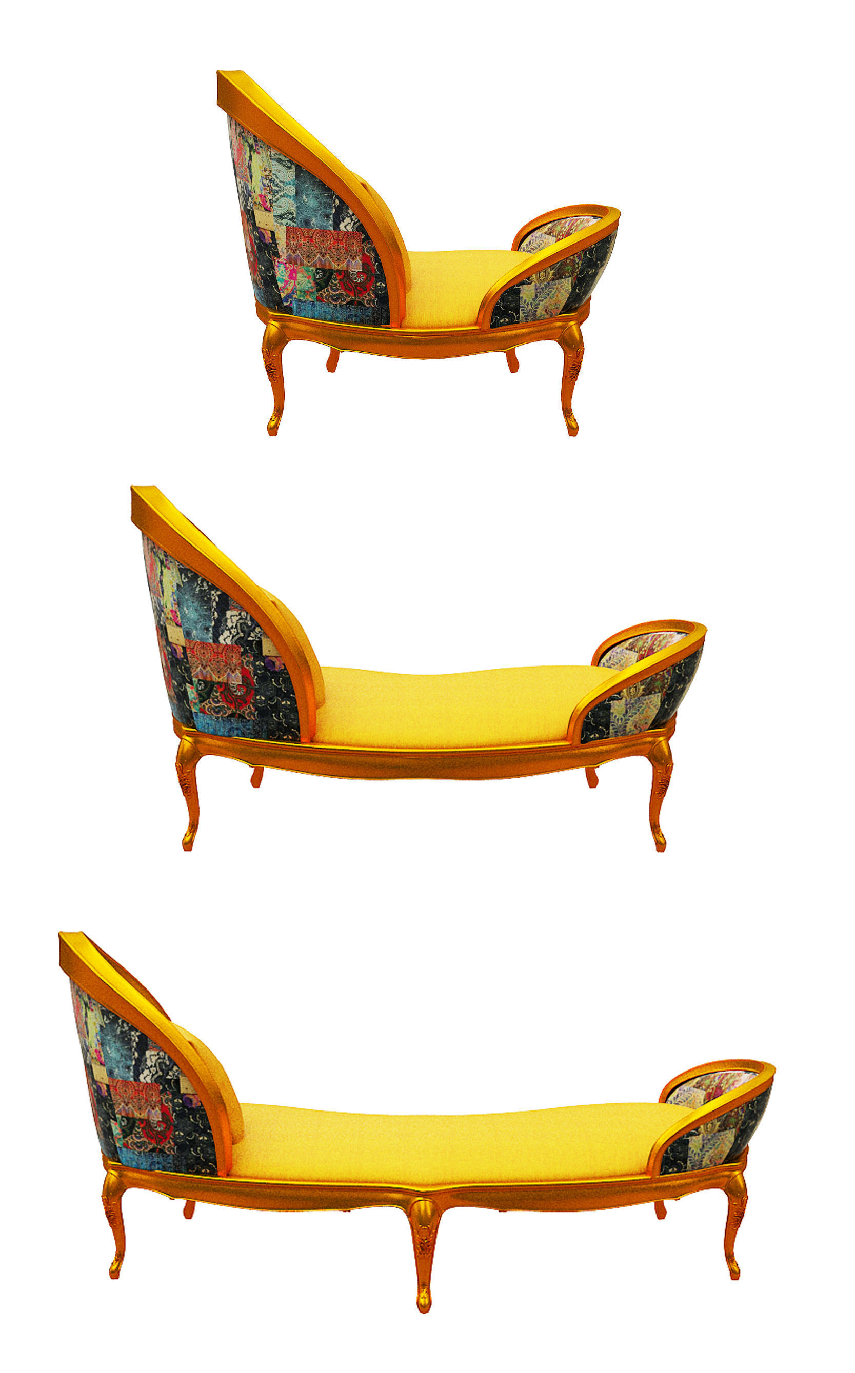 Classical sofa set  Low-poly 3D model_5