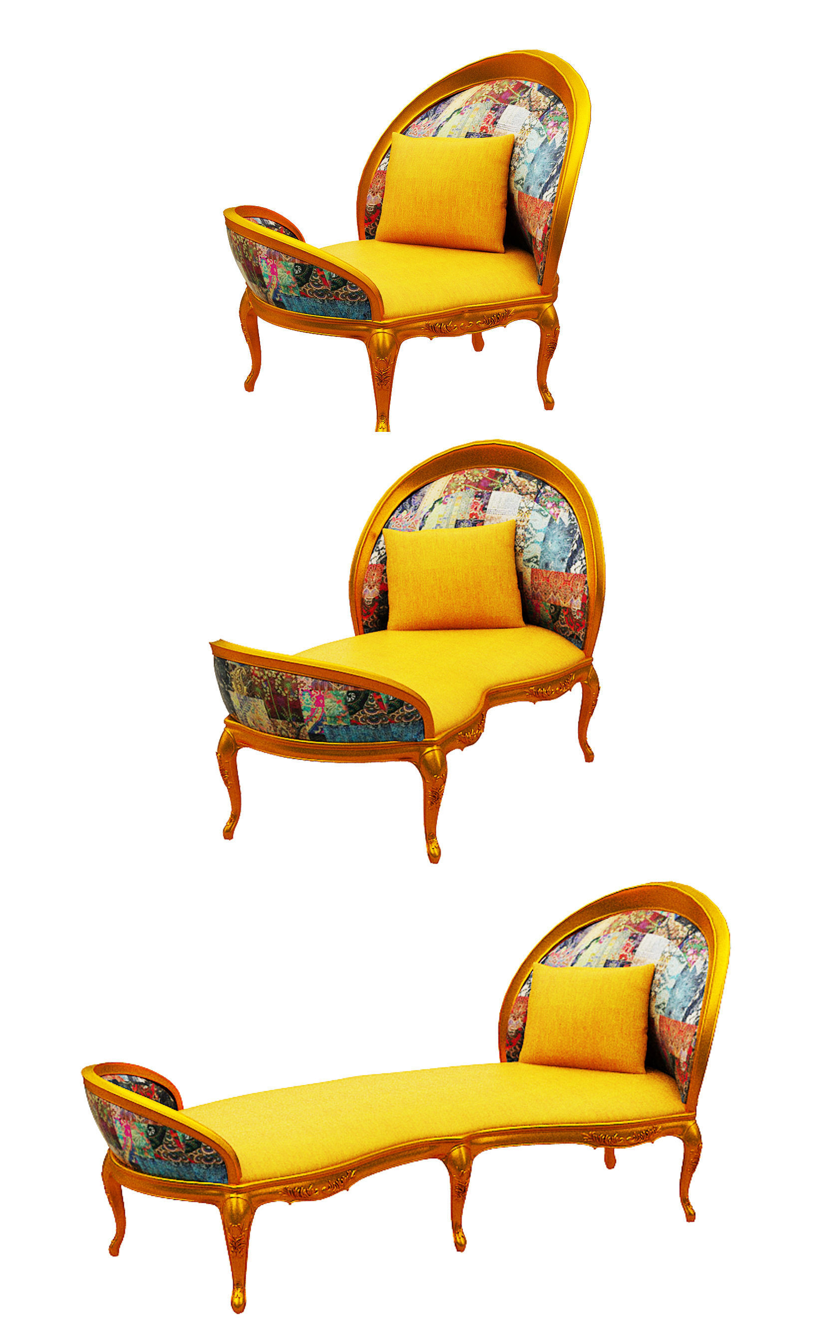 Classical sofa set  Low-poly 3D model_1