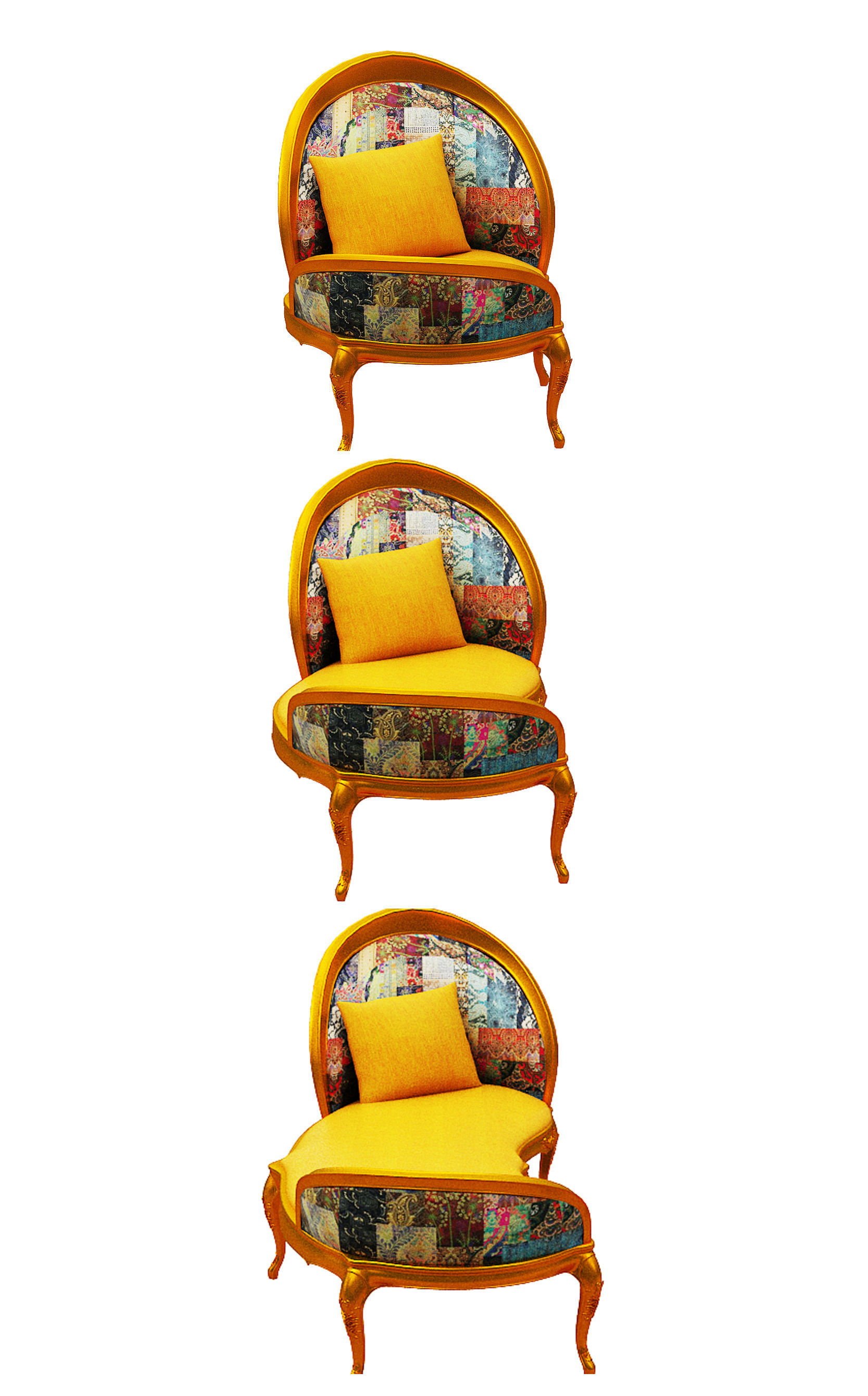 Classical sofa set  Low-poly 3D model_3