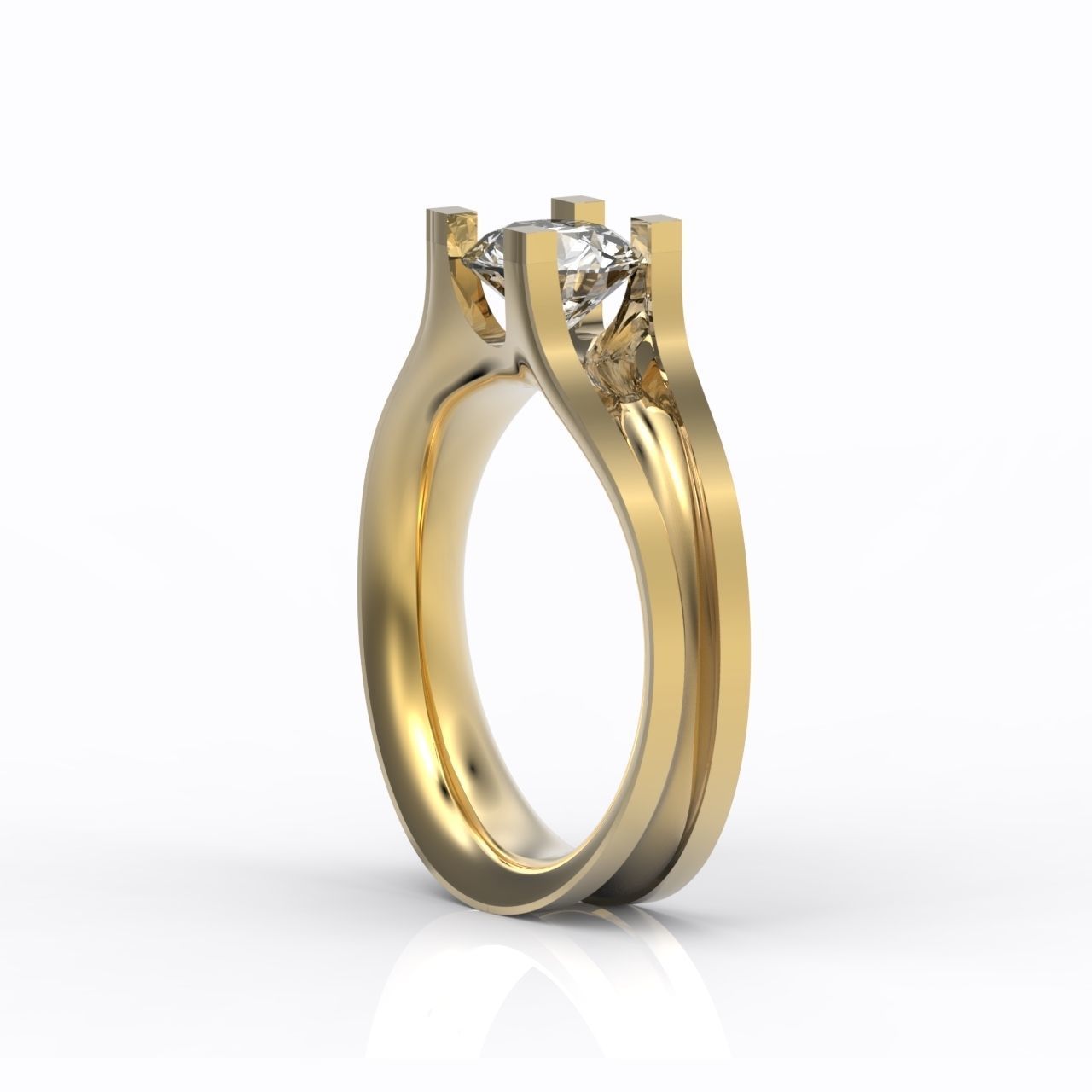 solitaire engagement ring 4 prong 3D print model_1