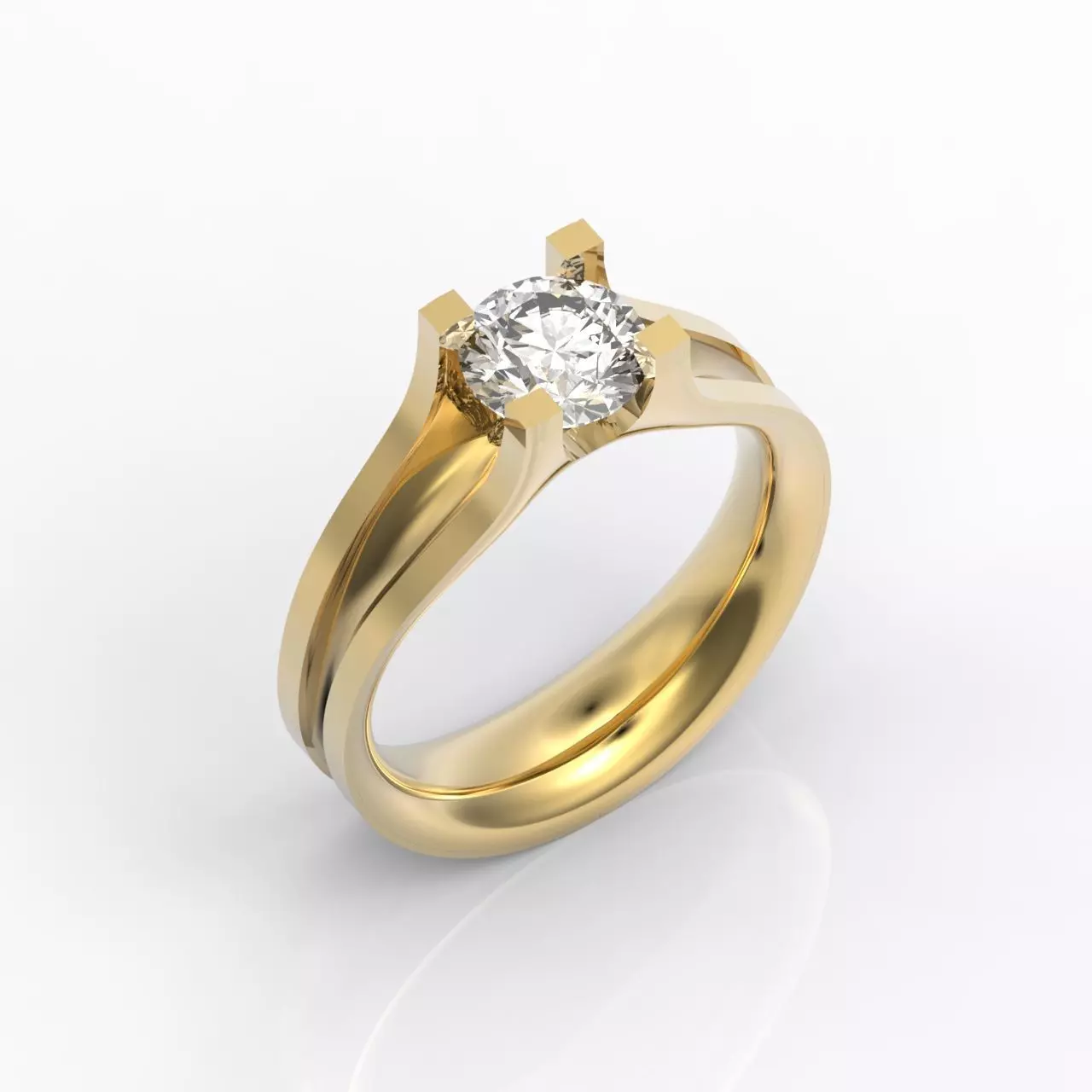 solitaire engagement ring 4 prong 3D print model_0