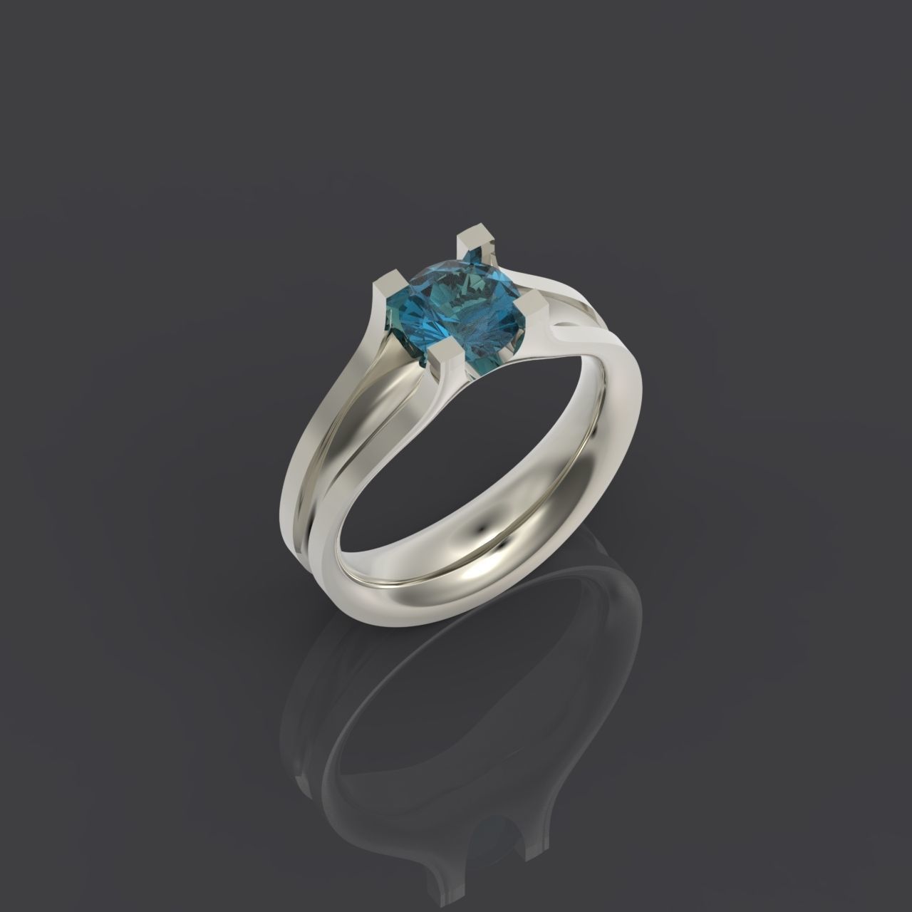 solitaire engagement ring 4 prong 3D print model_2