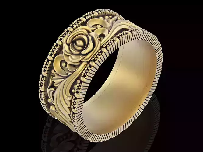Carving Flower ring  silver gold jewelry printable 3D model 3D print model
