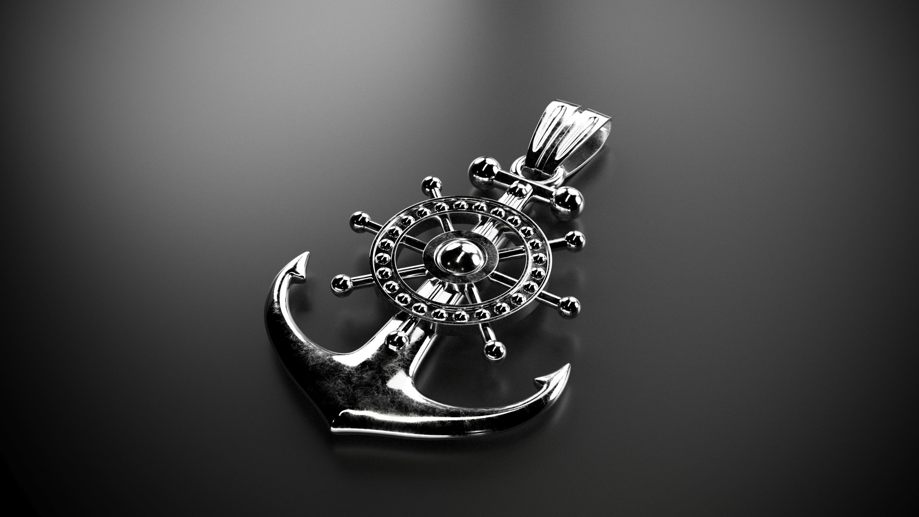 Anchor gold pendant 3D model_2