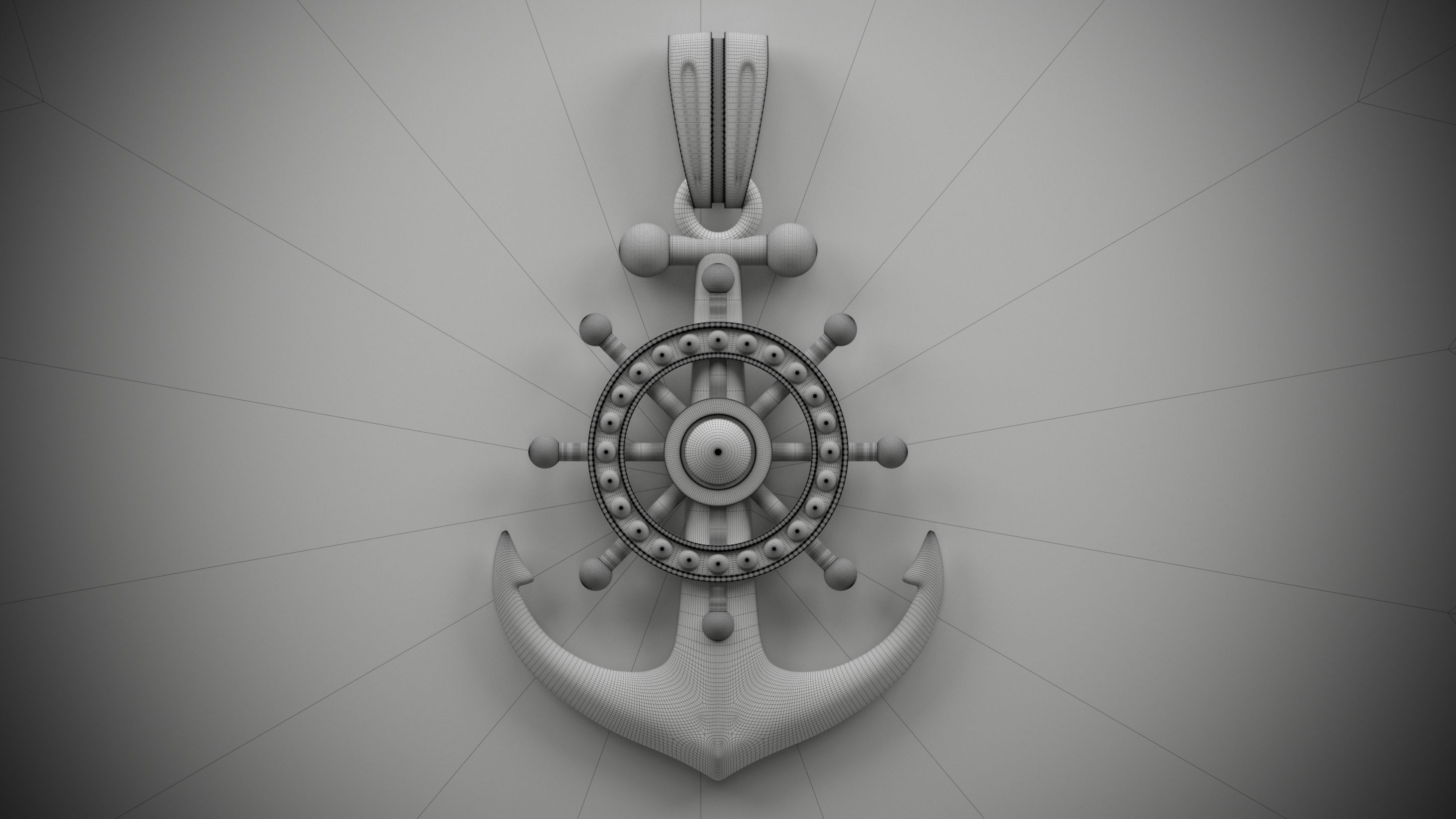 Anchor gold pendant 3D model_4
