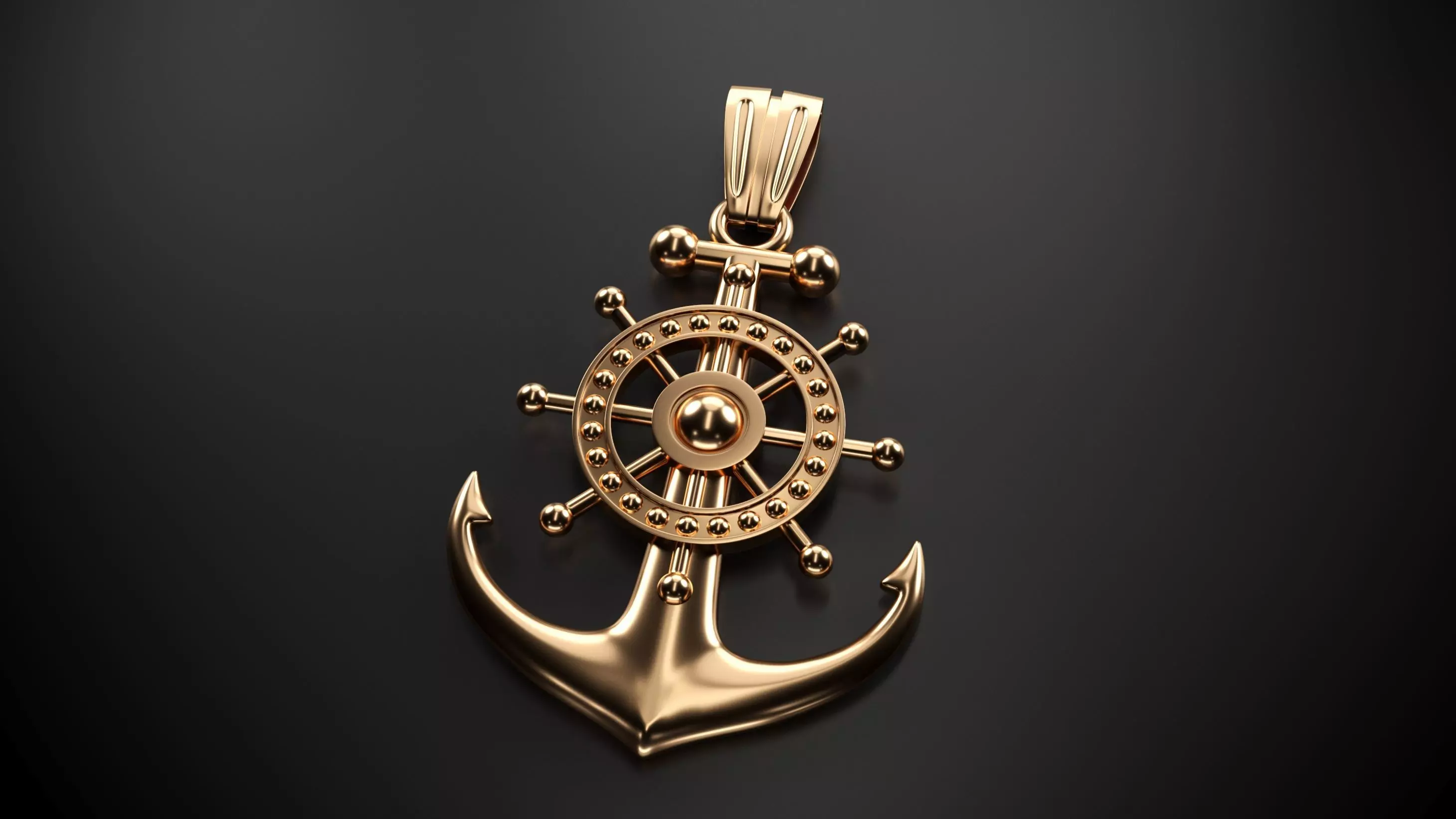 Anchor gold pendant 3D model_0