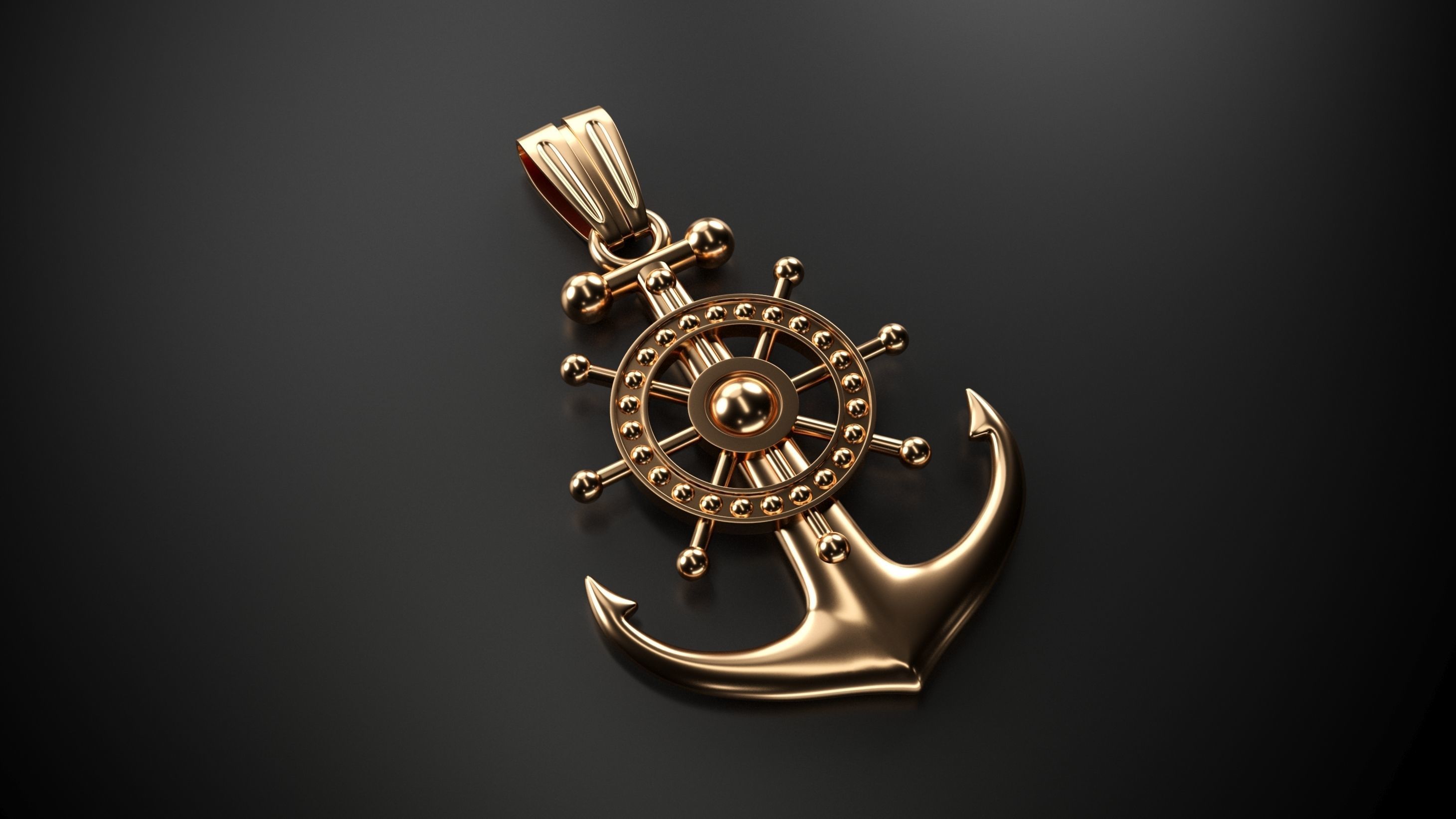 Anchor gold pendant 3D model_1