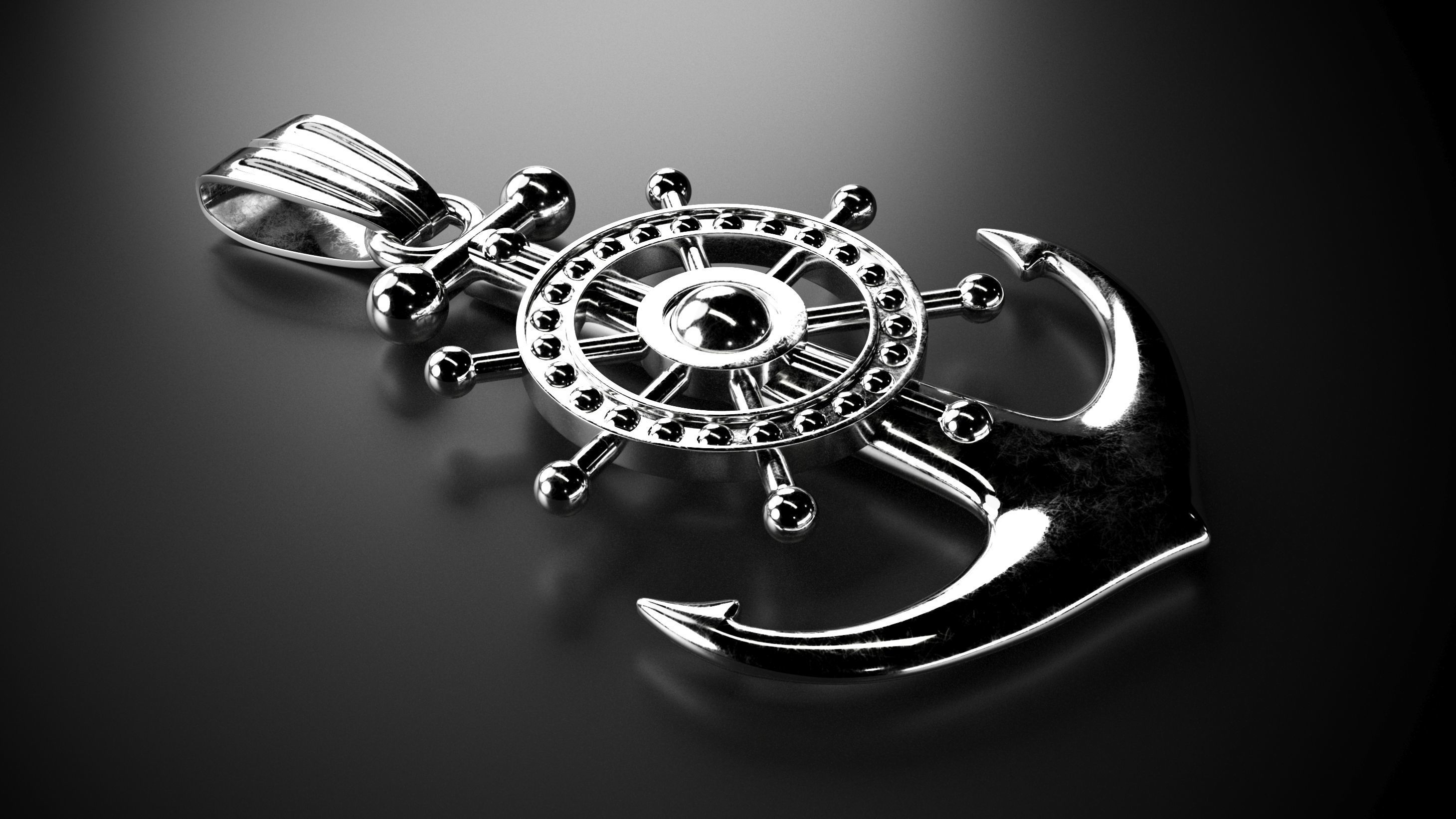 Anchor gold pendant 3D model_3