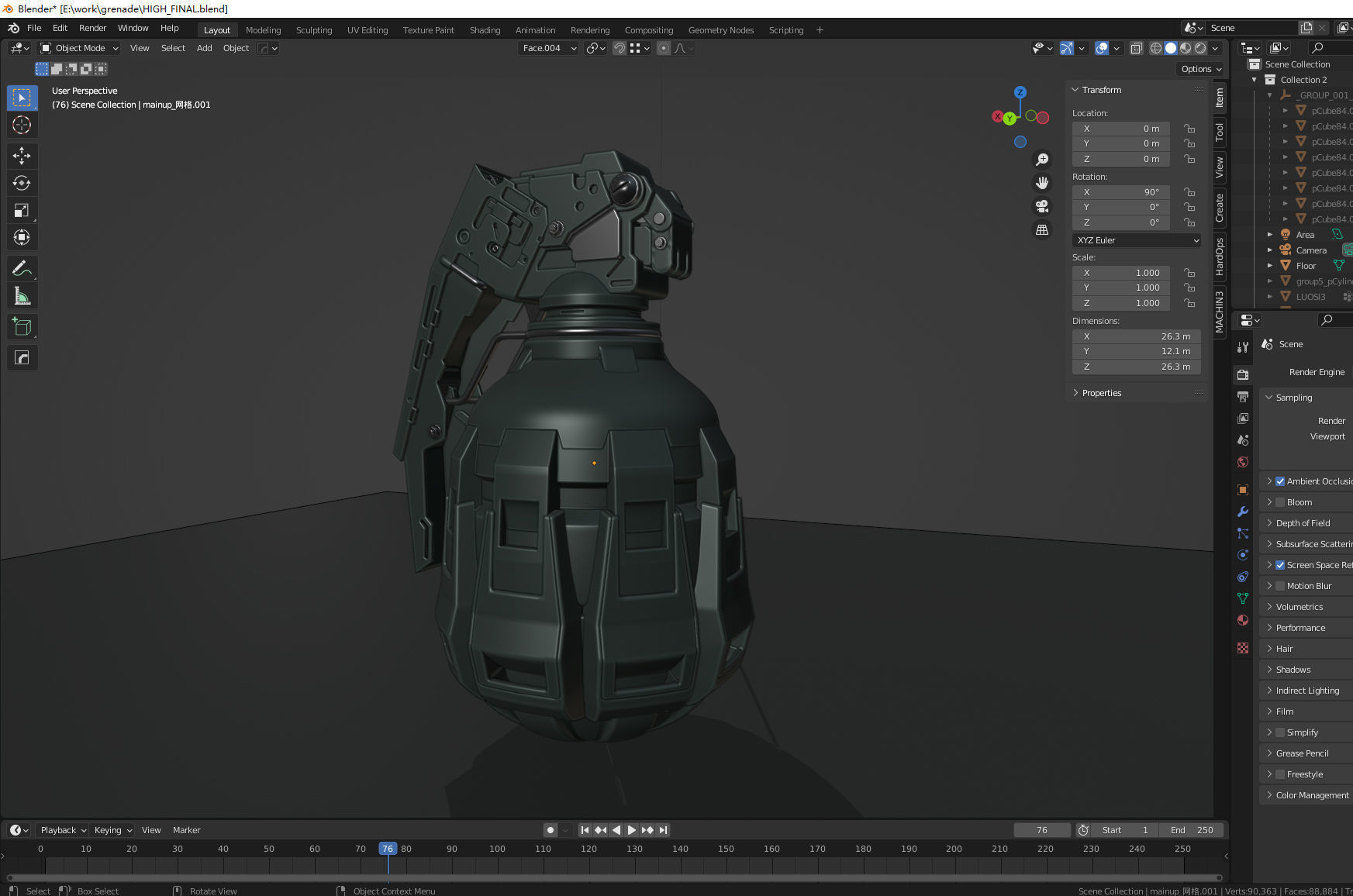 Sci-Fi grenade high-poly 3D model 3D model_6