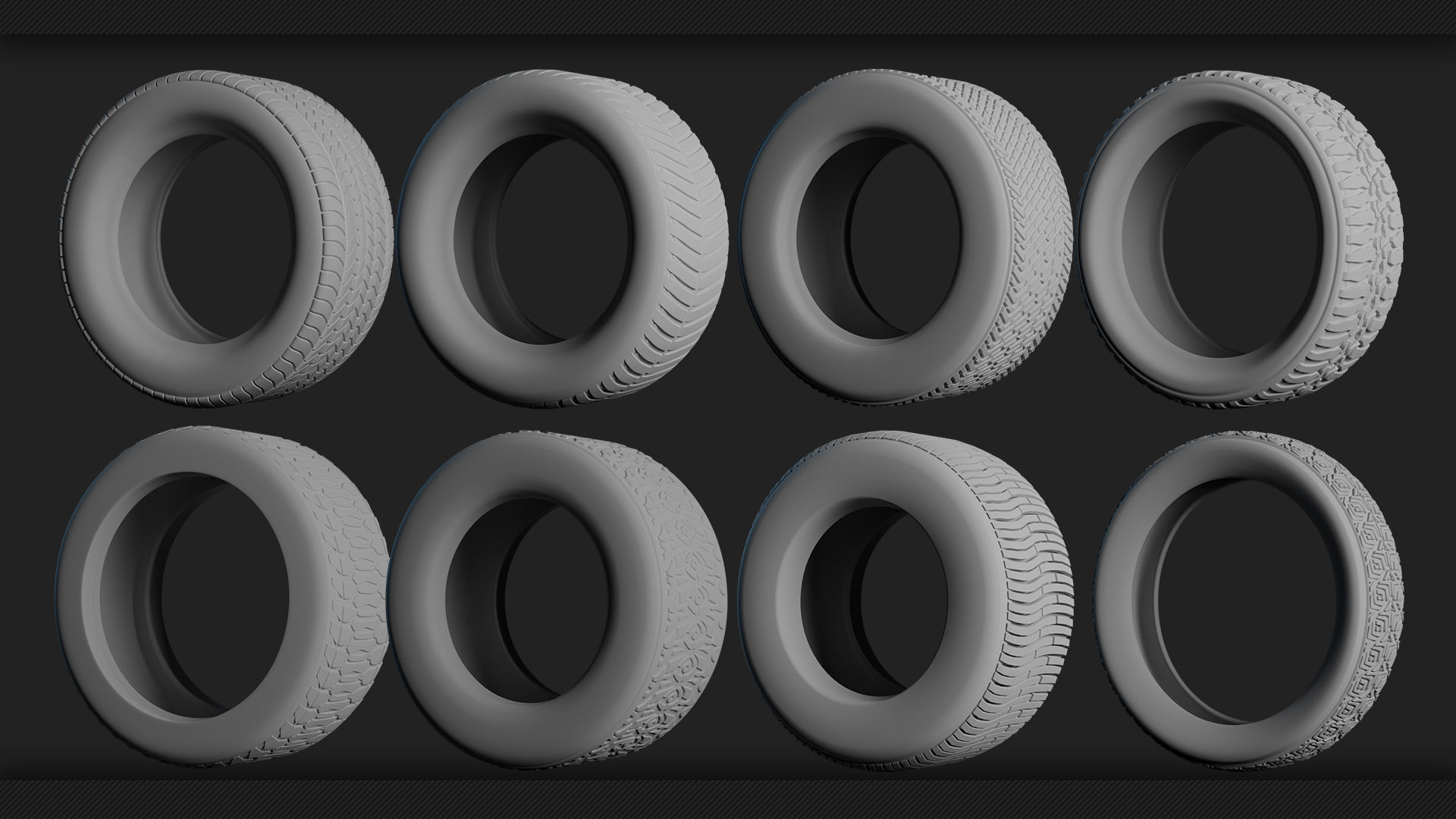 40 Tires and Rims 3D Model - Game Ready Low-poly 3D model_6
