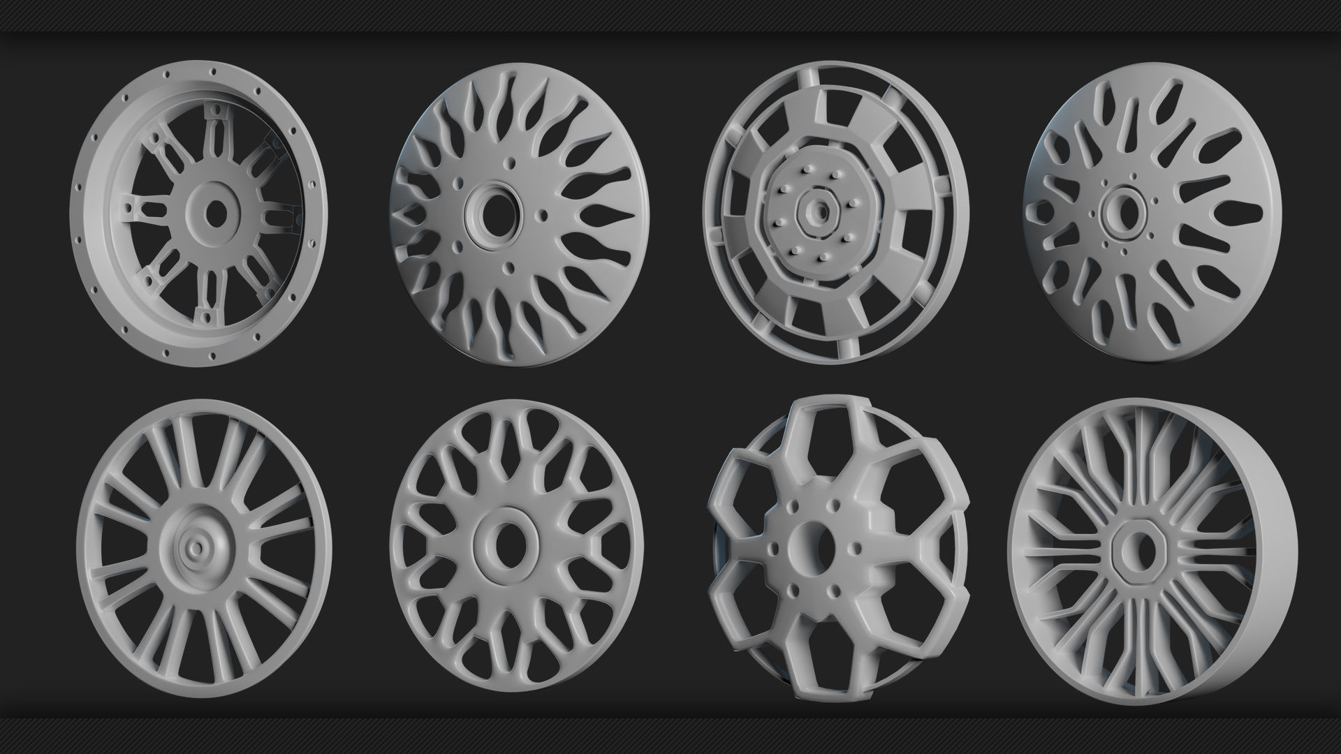 40 Tires and Rims 3D Model - Game Ready Low-poly 3D model_3