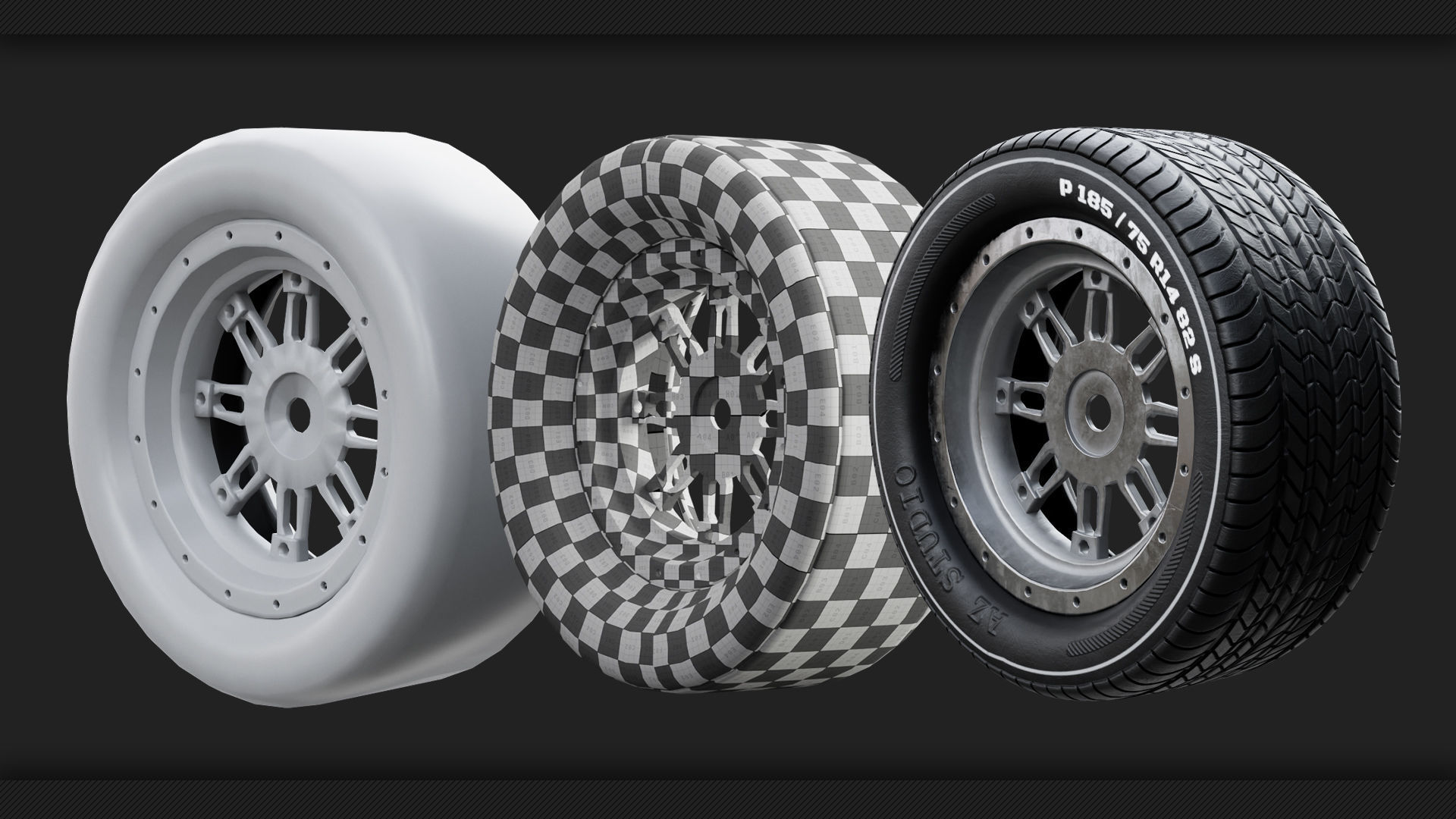 40 Tires and Rims 3D Model - Game Ready Low-poly 3D model_1