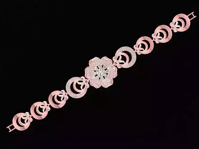 Elegant Floral Link Bracelet with Pave Stones  3270