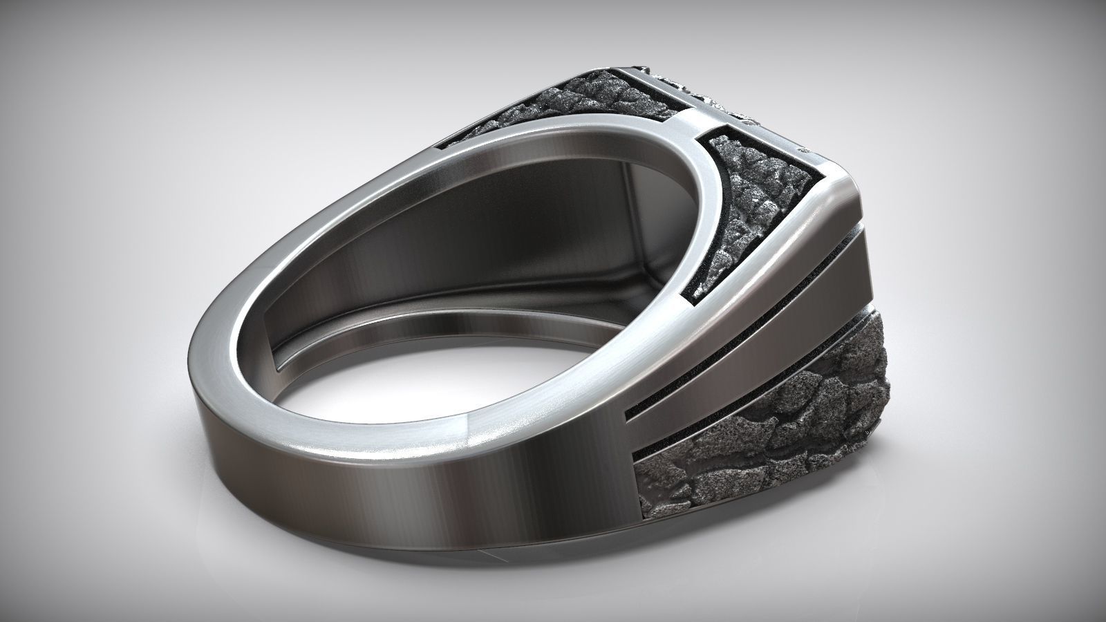 Stone Rock Pattern Signet Men Sterling Silver Ring 3D print model_6