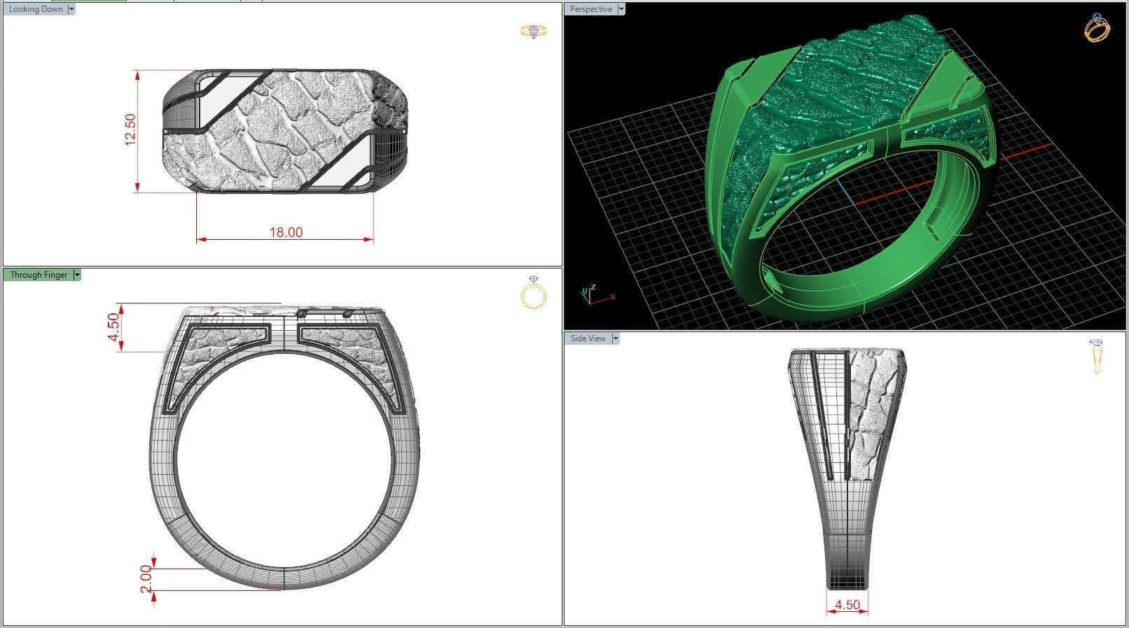 Stone Rock Pattern Signet Men Sterling Silver Ring 3D print model_7