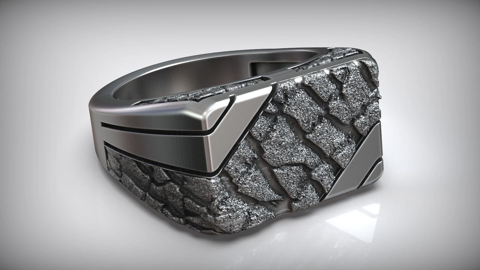 Stone Rock Pattern Signet Men Sterling Silver Ring 3D print model_1