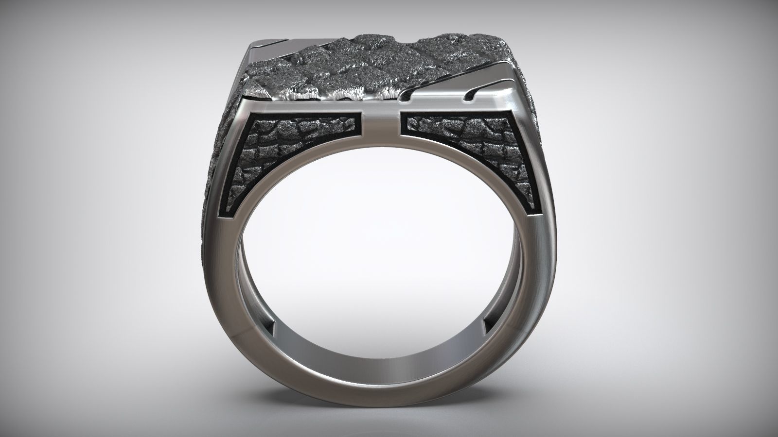Stone Rock Pattern Signet Men Sterling Silver Ring 3D print model_5