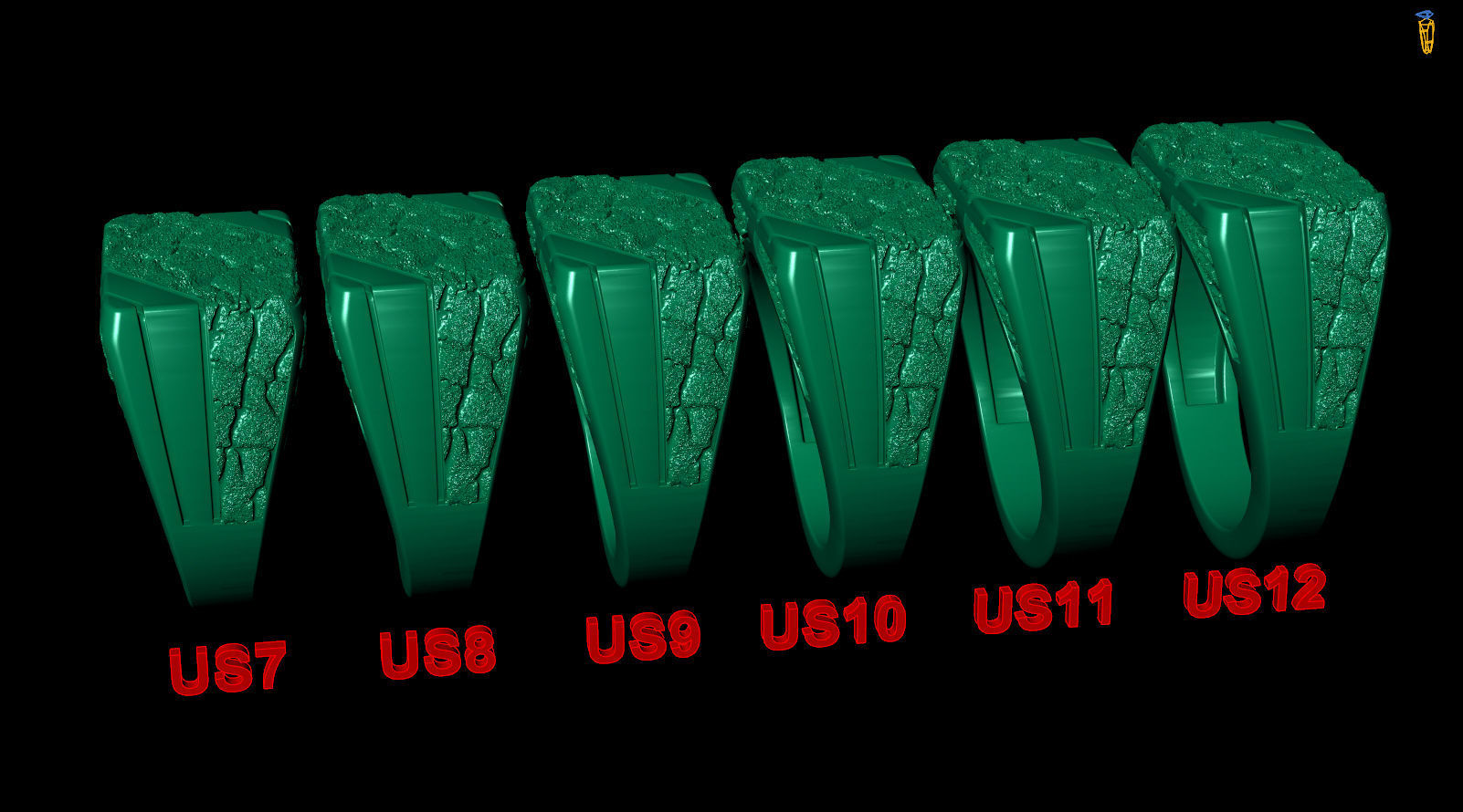 Stone Rock Pattern Signet Men Sterling Silver Ring 3D print model_8