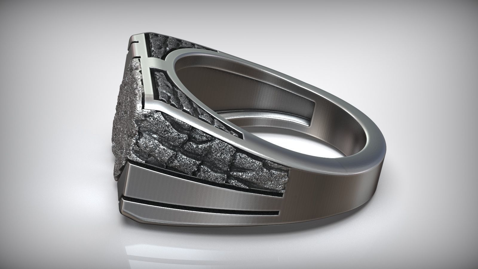 Stone Rock Pattern Signet Men Sterling Silver Ring 3D print model_2