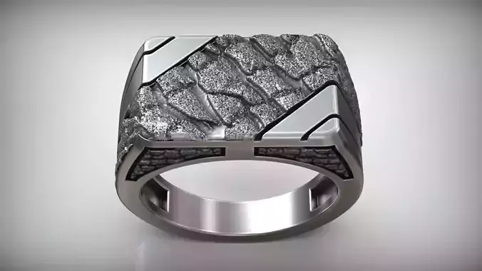 Stone Rock Pattern Signet Men Sterling Silver Ring 3D print model