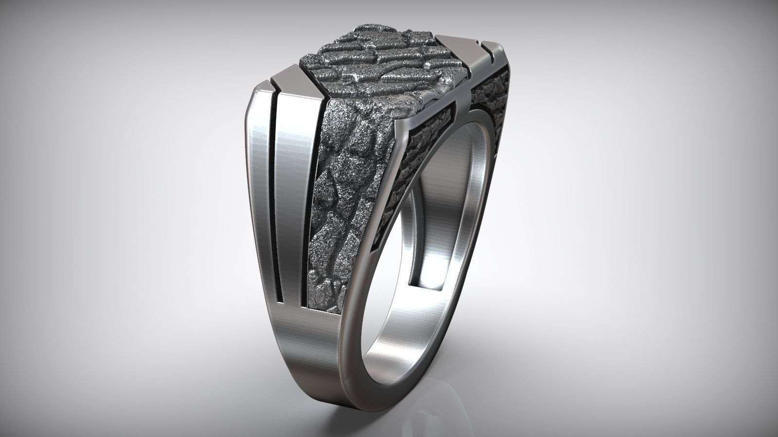 Stone Rock Pattern Signet Men Sterling Silver Ring 3D print model_3