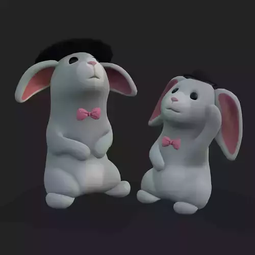Two Bunnies with Hats