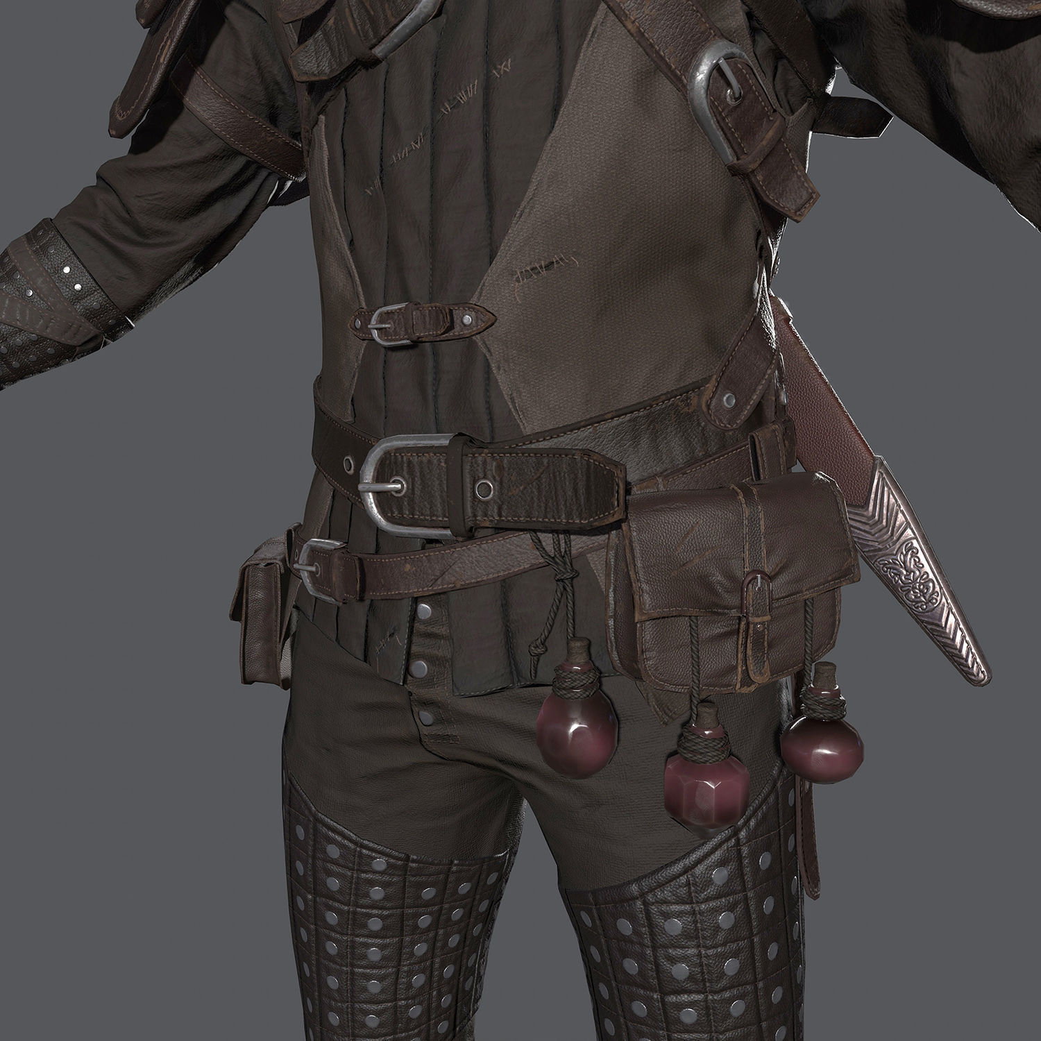 Male Warrior Suit  - Witcher suit  Low-poly 3D model_3